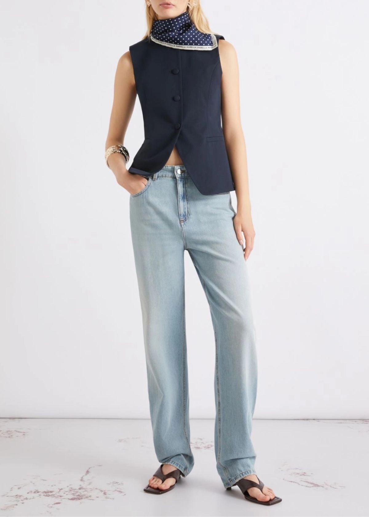 MARELLA Cotton Gabardine Vest - Navy