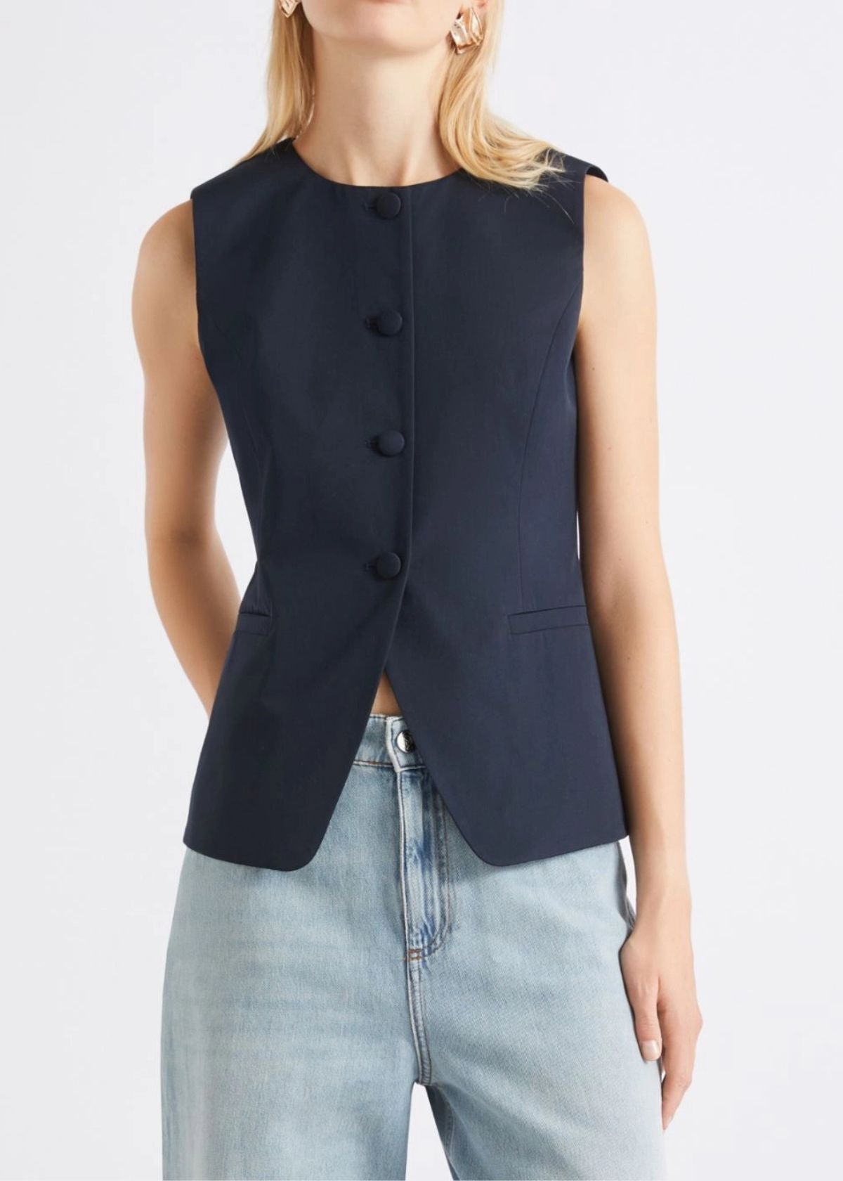 MARELLA Cotton Gabardine Vest - Navy