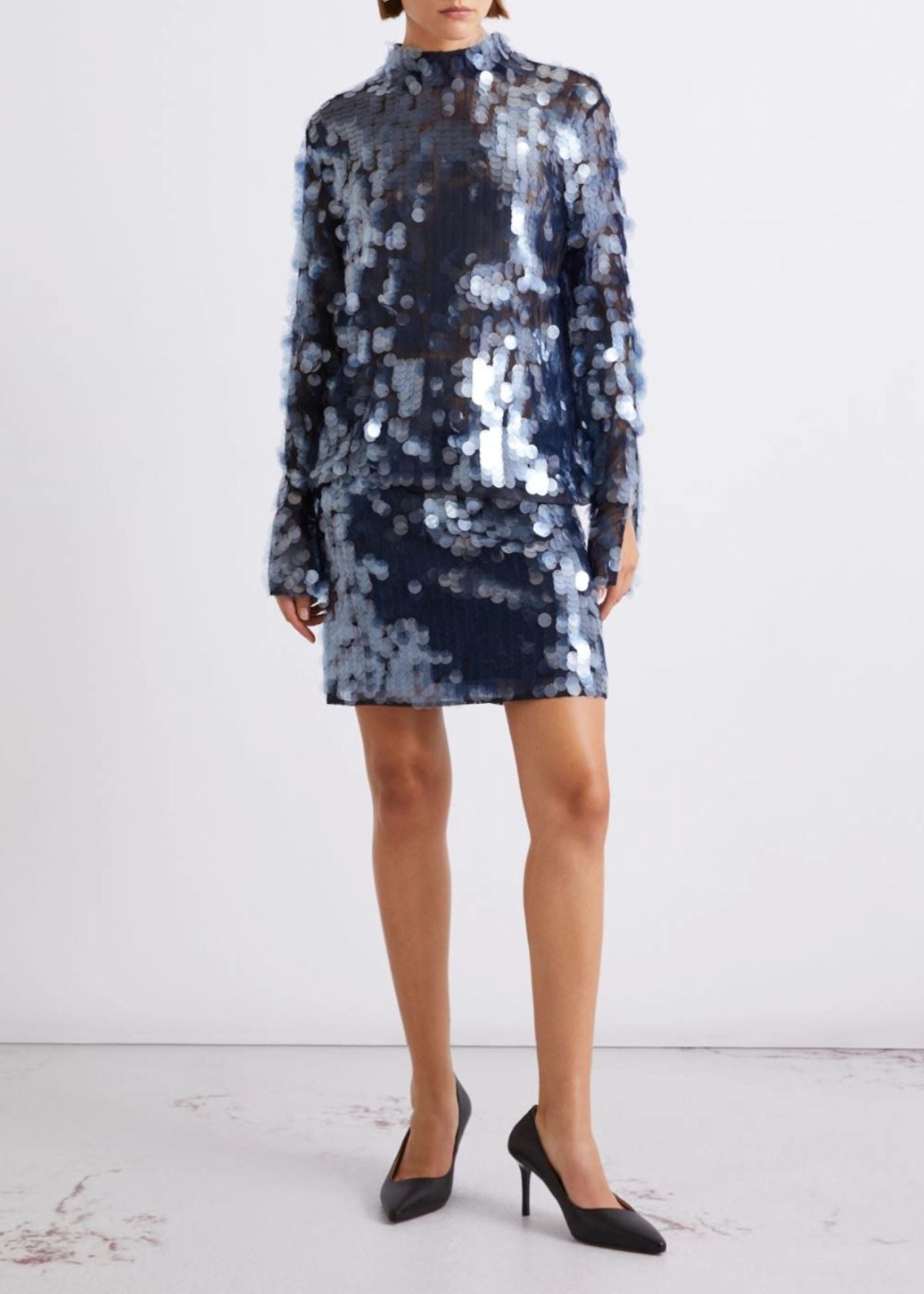 MARELLA Sequin Long Sleeve Top - Navy