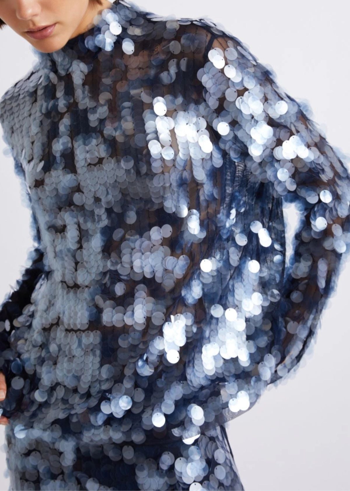 MARELLA Sequin Long Sleeve Top - Navy