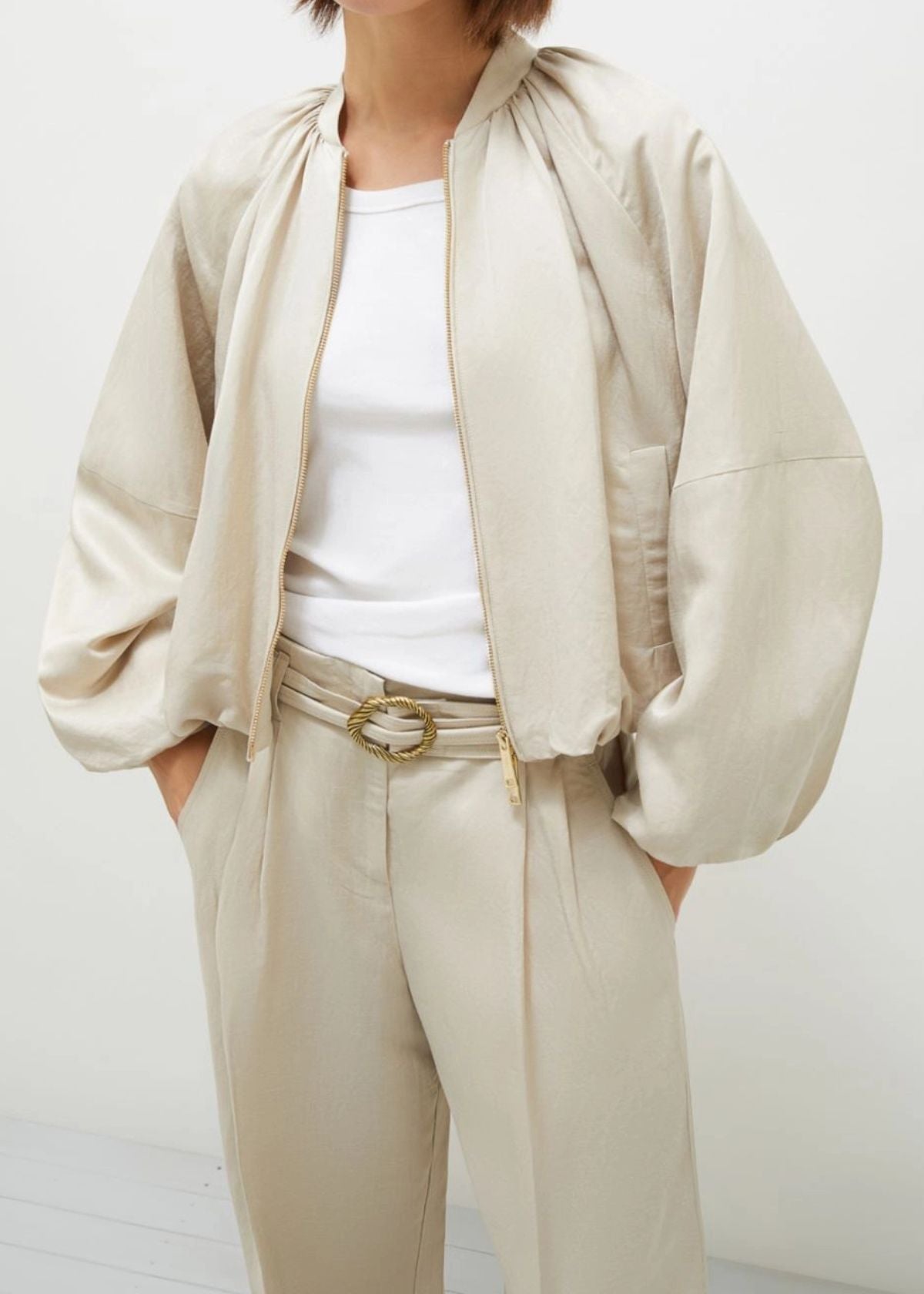 MARELLA Viscose Linen Gilda Bomber Jacket - Sand