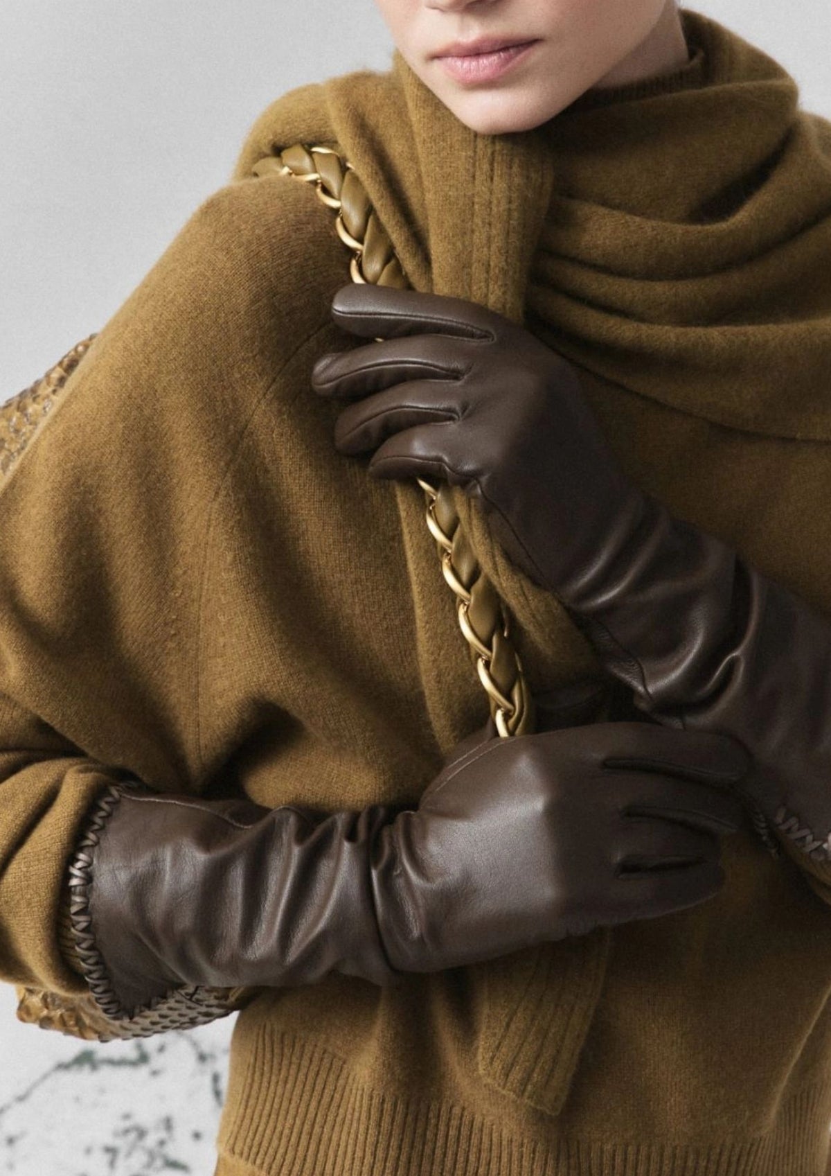 MARELLA Long Nappa Leather Gloves - Oil Green
