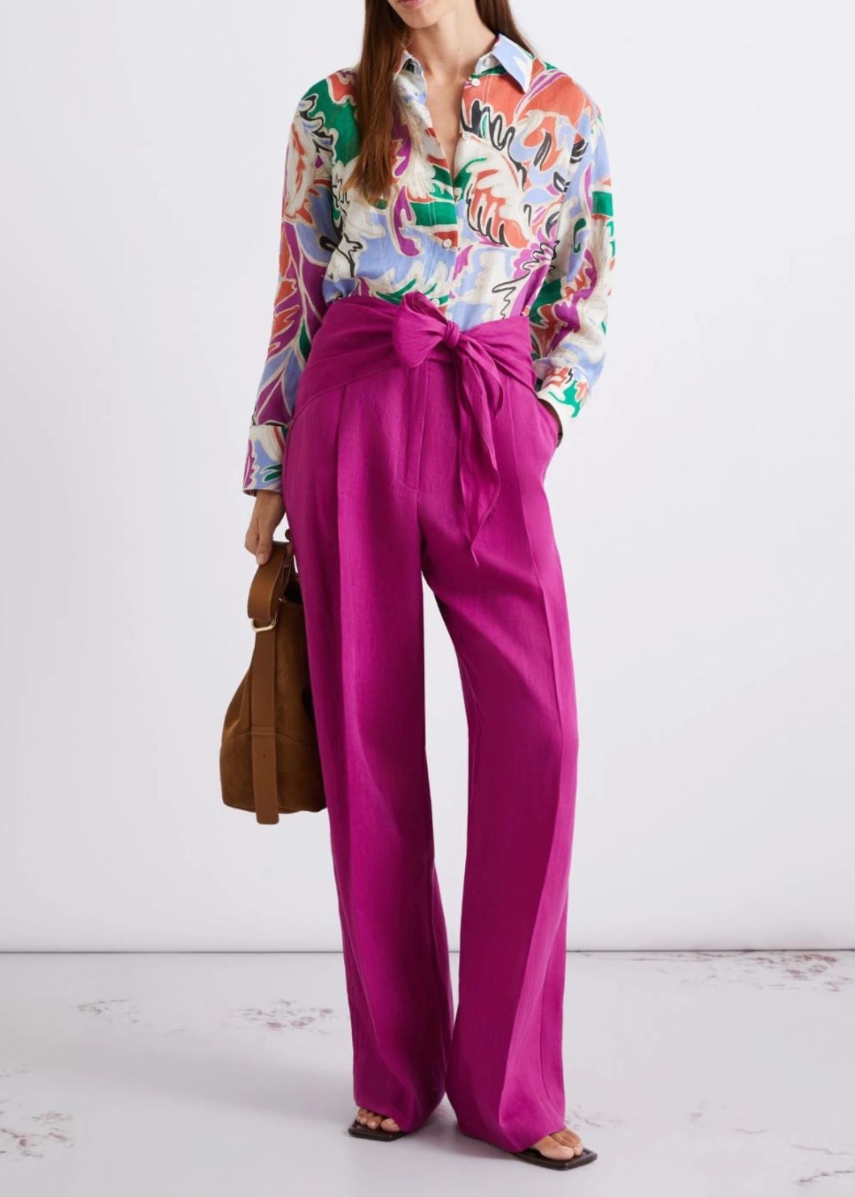 MARELLA Floral Print Linen Top - Orange Multi