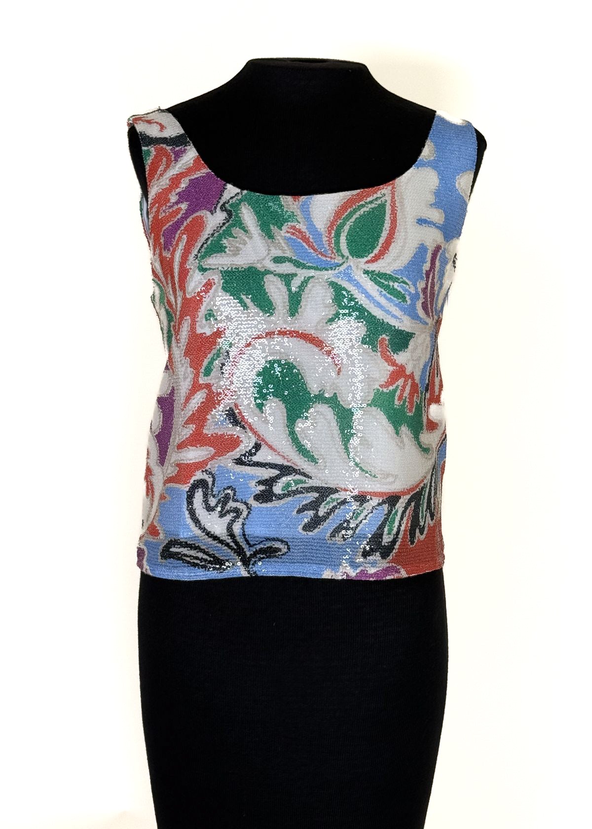 MARELLA Sequin Tank Top - Floral Orange Multi