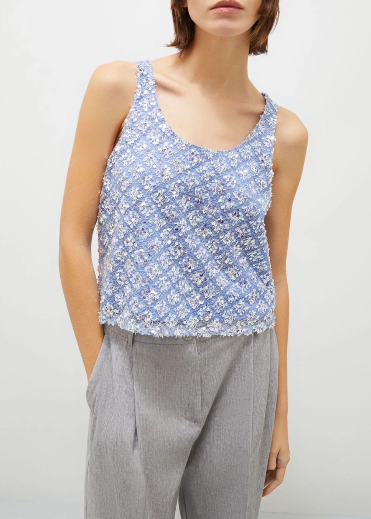 MARELLA Prater Sleeveless Mesh Sequin Top - Periwinkle Blue