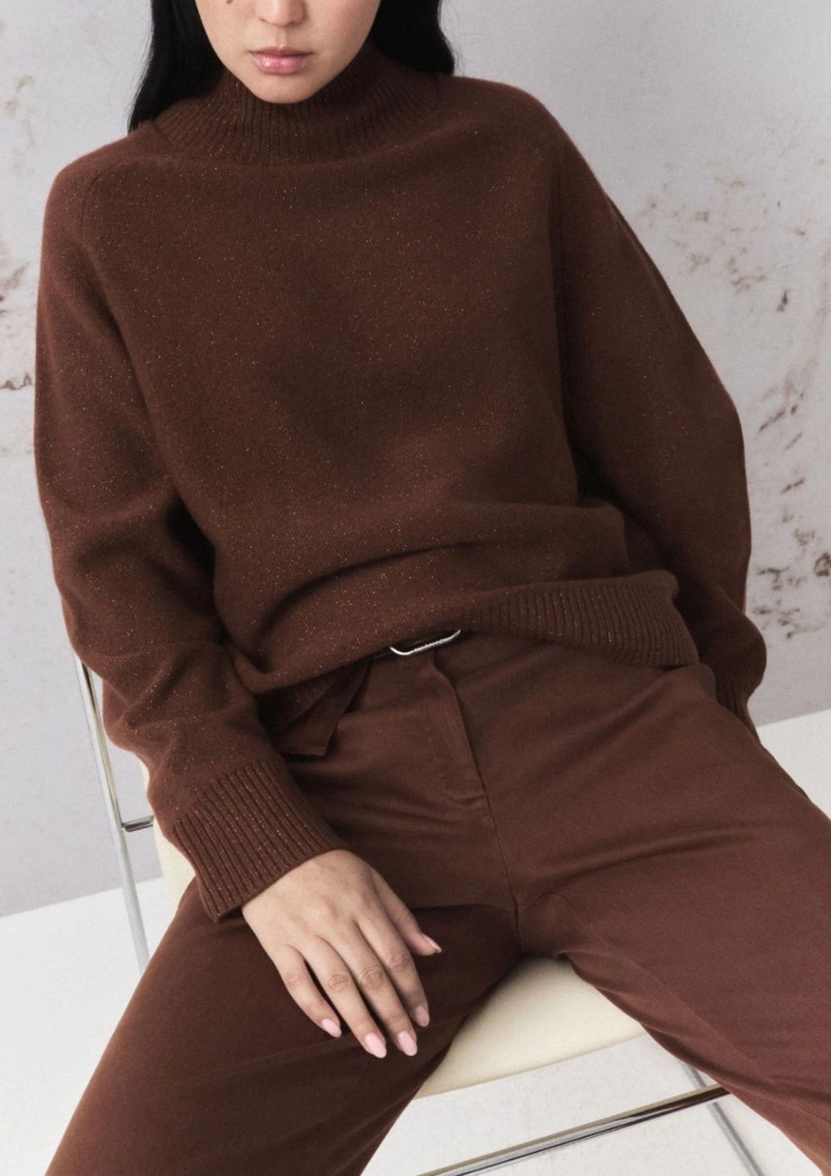 MARELLA Wool Cashmere  Lurex Blend Sweater - Caramel