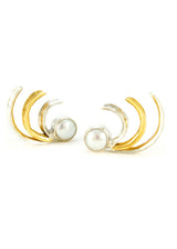 MARGARET ELLIS Pearl Triple Quote Earring - Bright Silver and Bronze