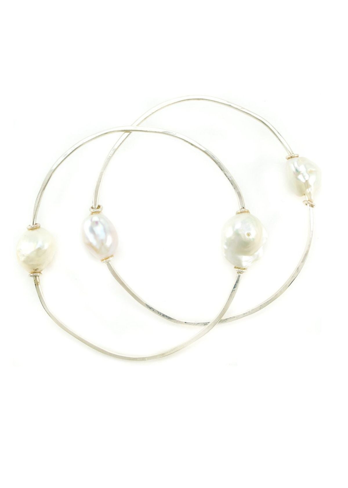 MARGARET ELLLIS Set of 2 Baroque Pearl Bangle Bracelets - Silver