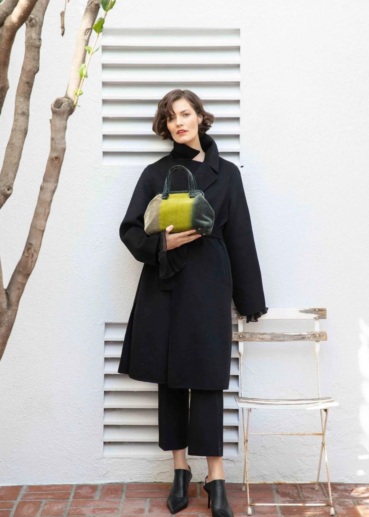 MARIAN PAQUETTE Alexandra Velvet Ombre Handbag - Charcoal and Green