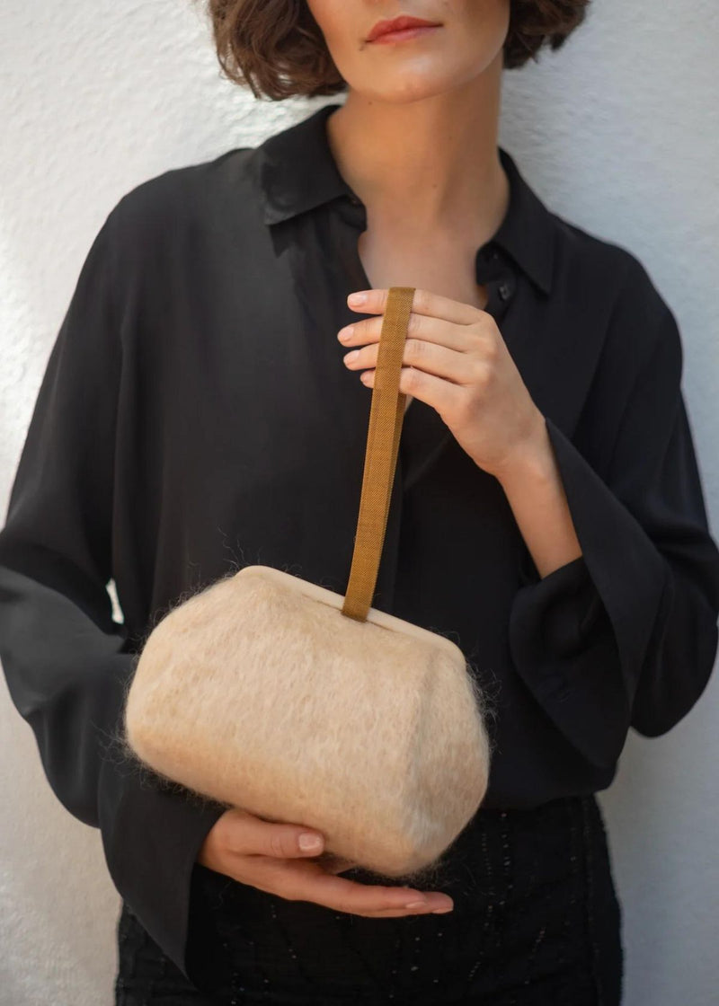 MARIAN PAQUETTE Susan Mohair Clutch Handbag - Natural