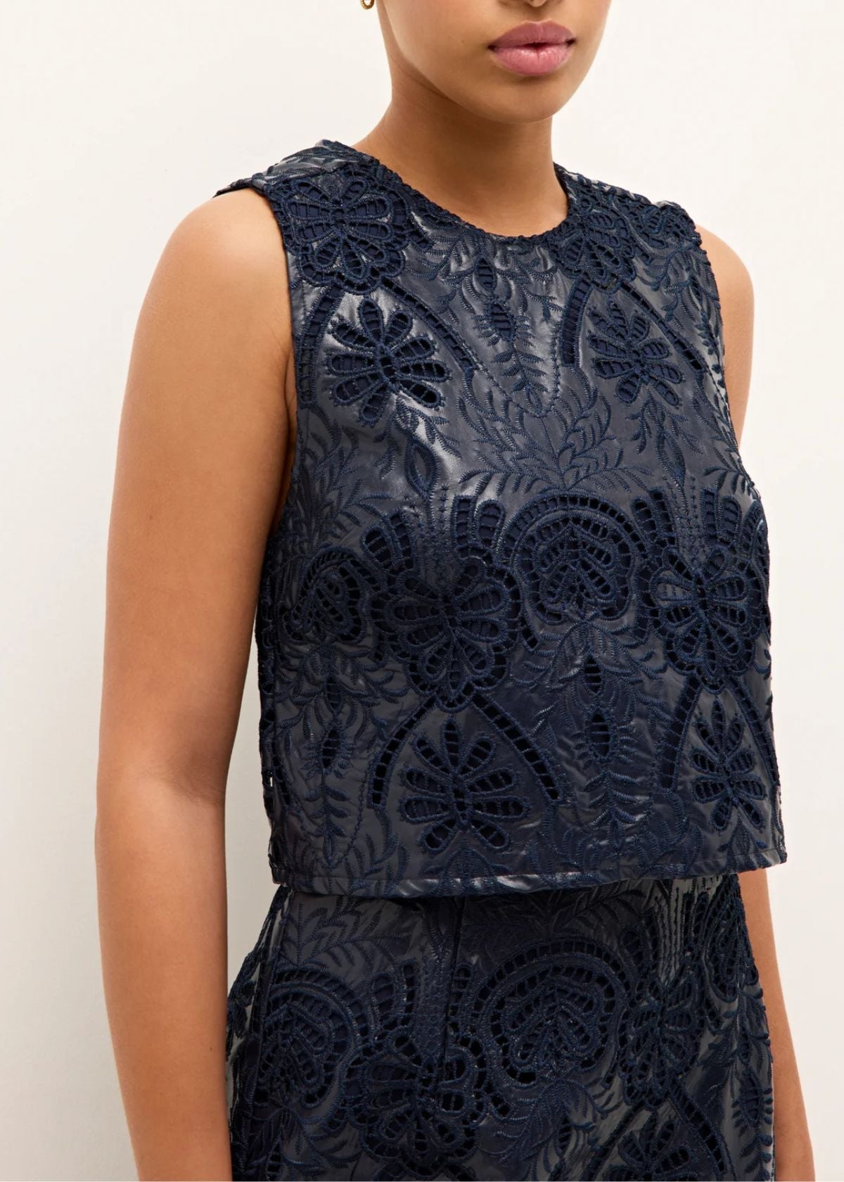 MARIE OLIVER Davis Vegan Leather Shell Top - Naval