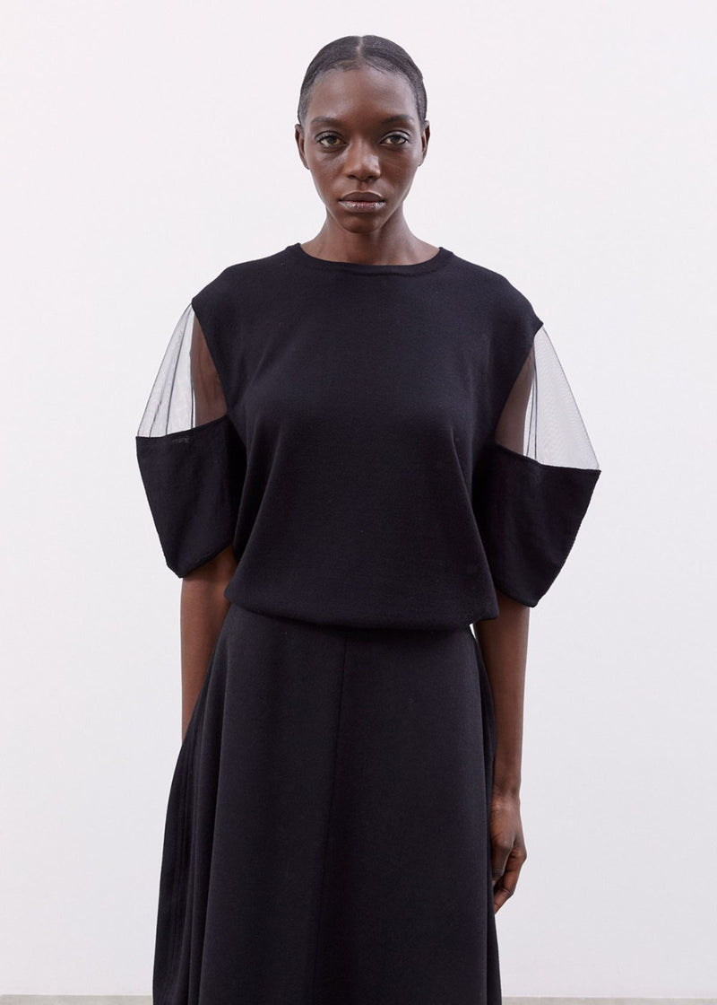 MEIMEIJ Tulle Sleeve Sweater - Black