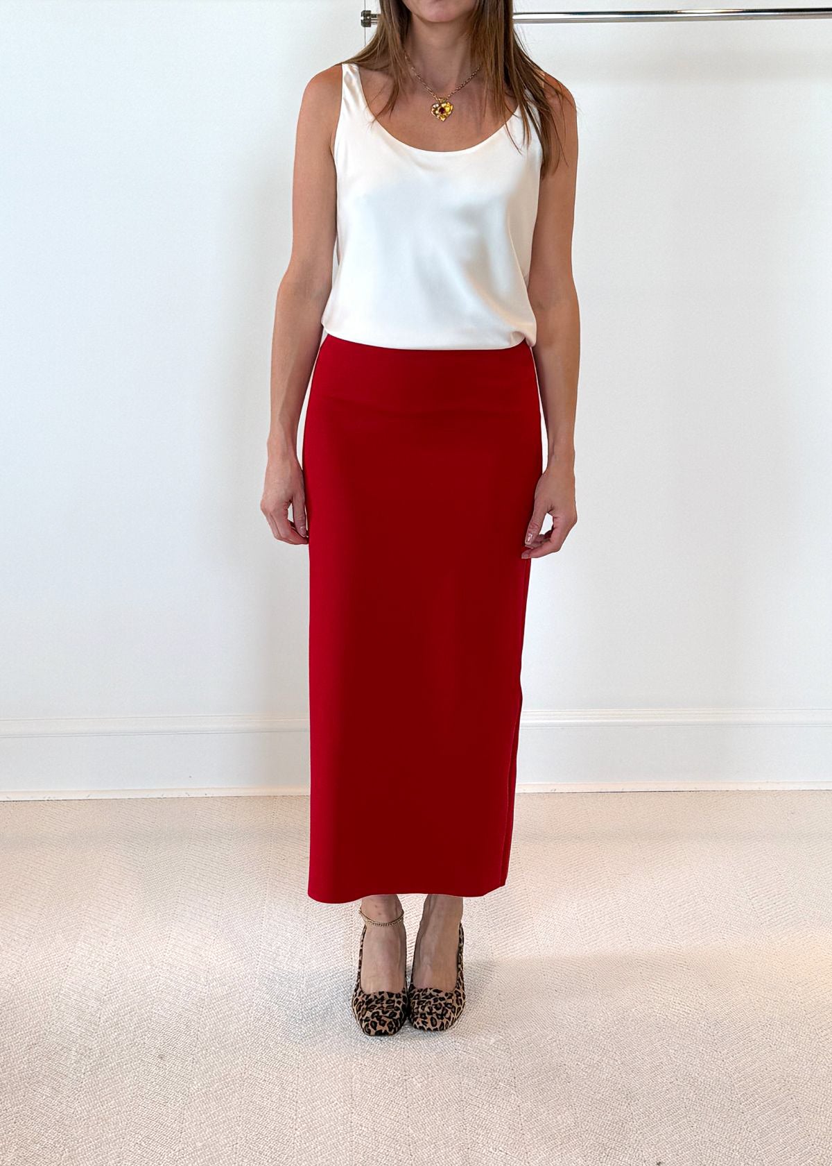 MEIMEIJ Ankle Length Stretch Skirt - Coral