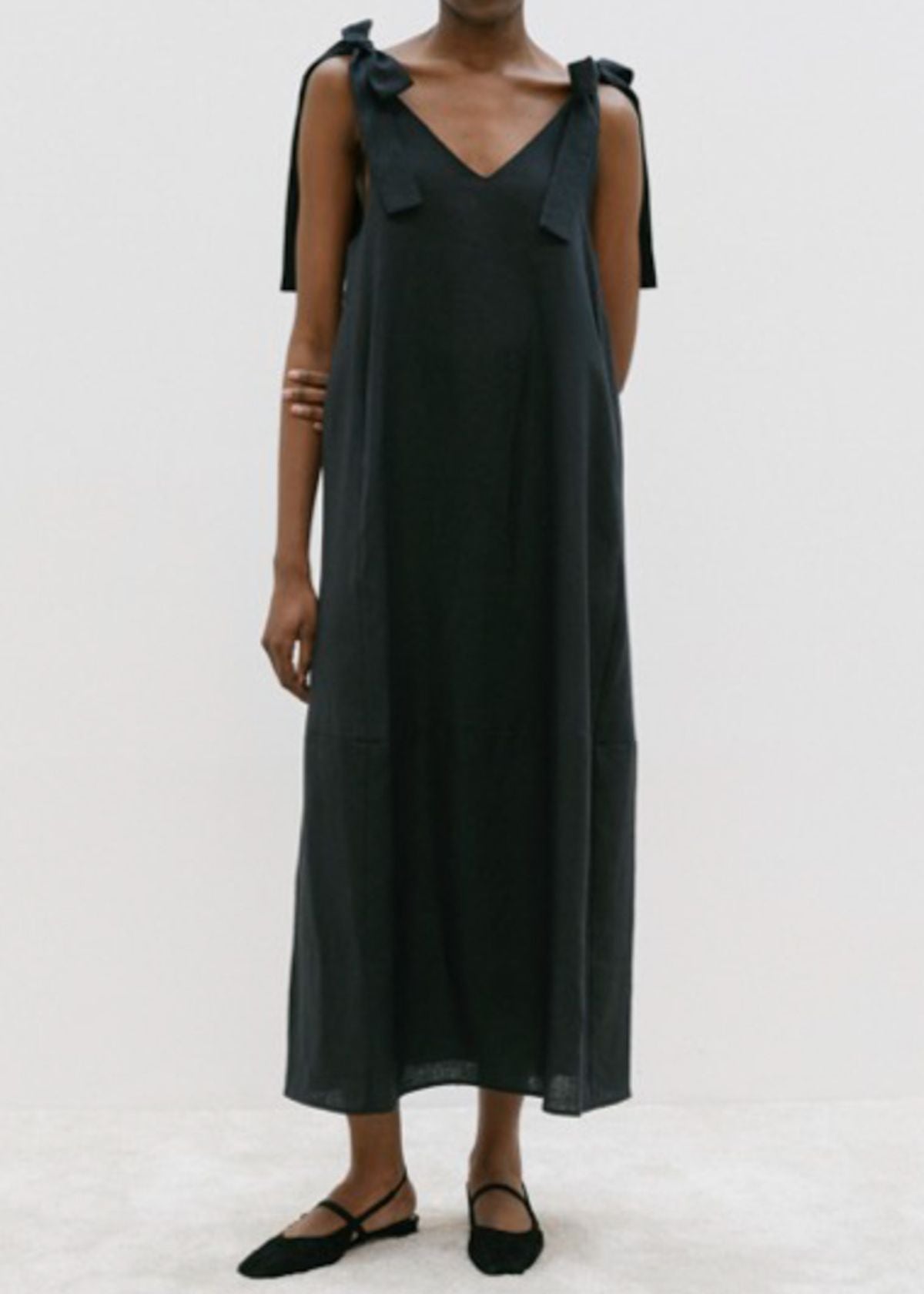 MEIMEIJ Tie Shoulder Linen Dress - Black