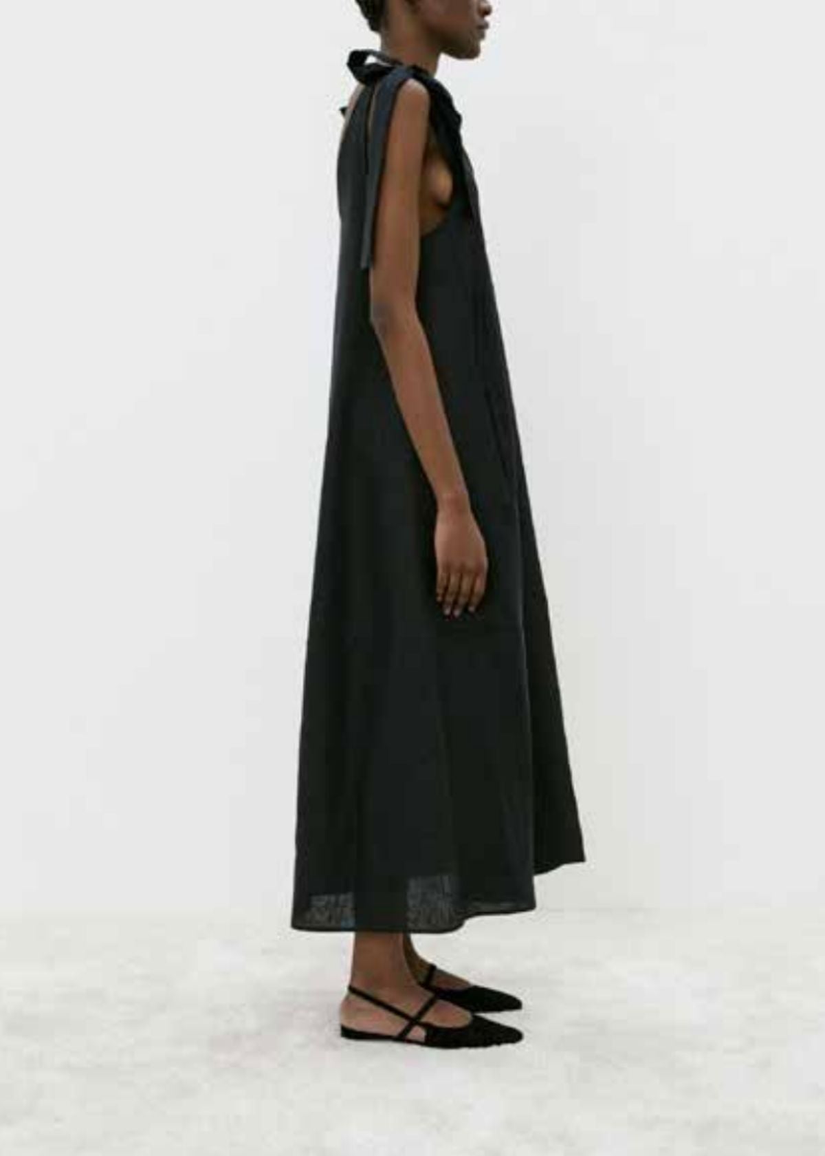 MEIMEIJ Tie Shoulder Linen Dress - Black