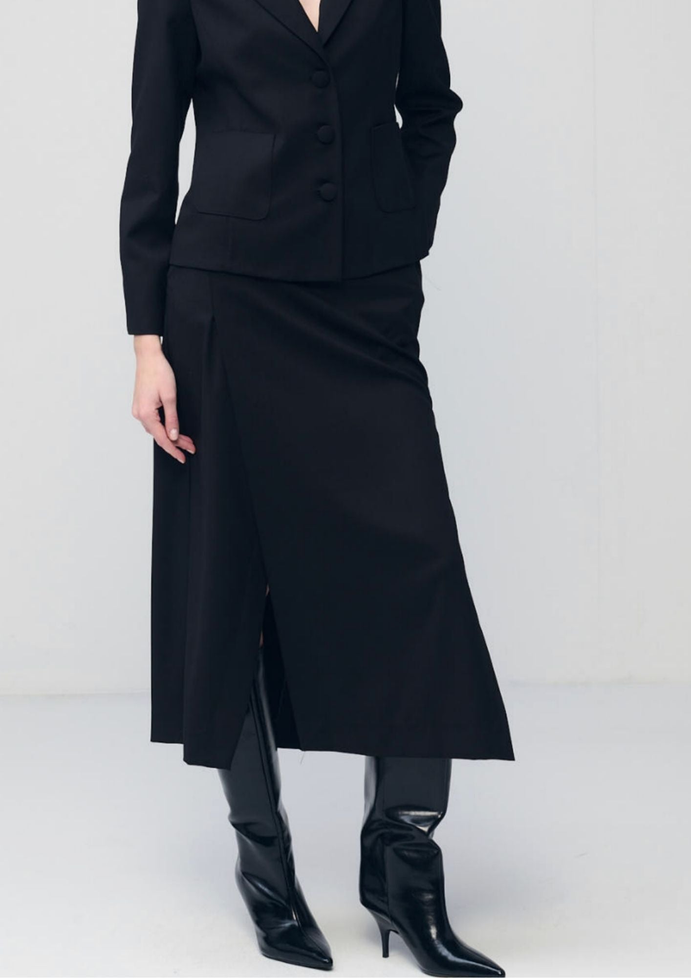 MILVA MI Asymmetrical Waist Midi Skirt - Black