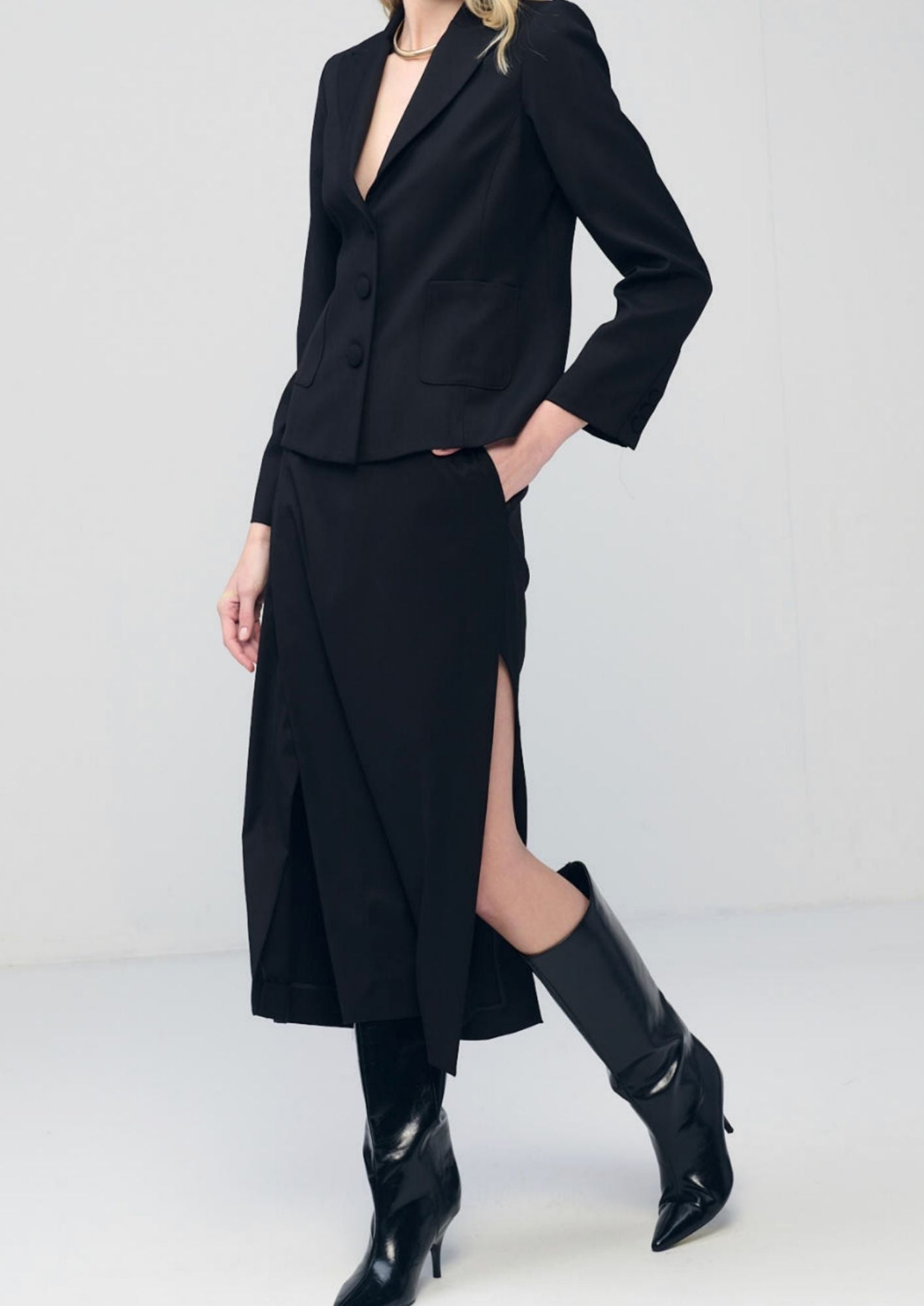 MILVA MI Asymmetrical Waist Midi Skirt - Black