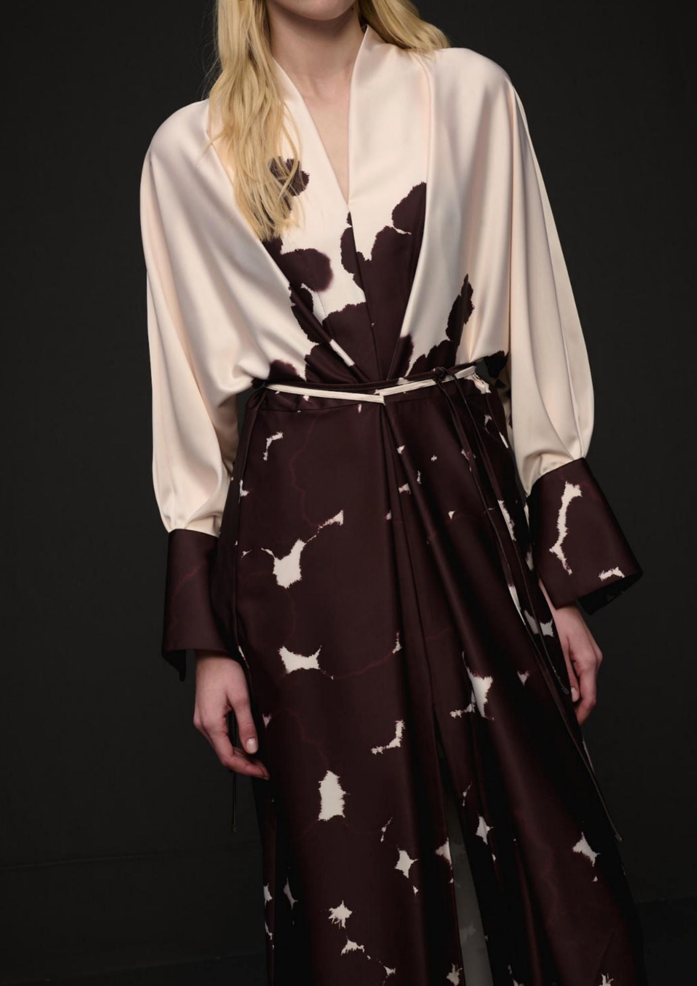 MILVA MI V-Neck Midi Dress - Brown and Beige