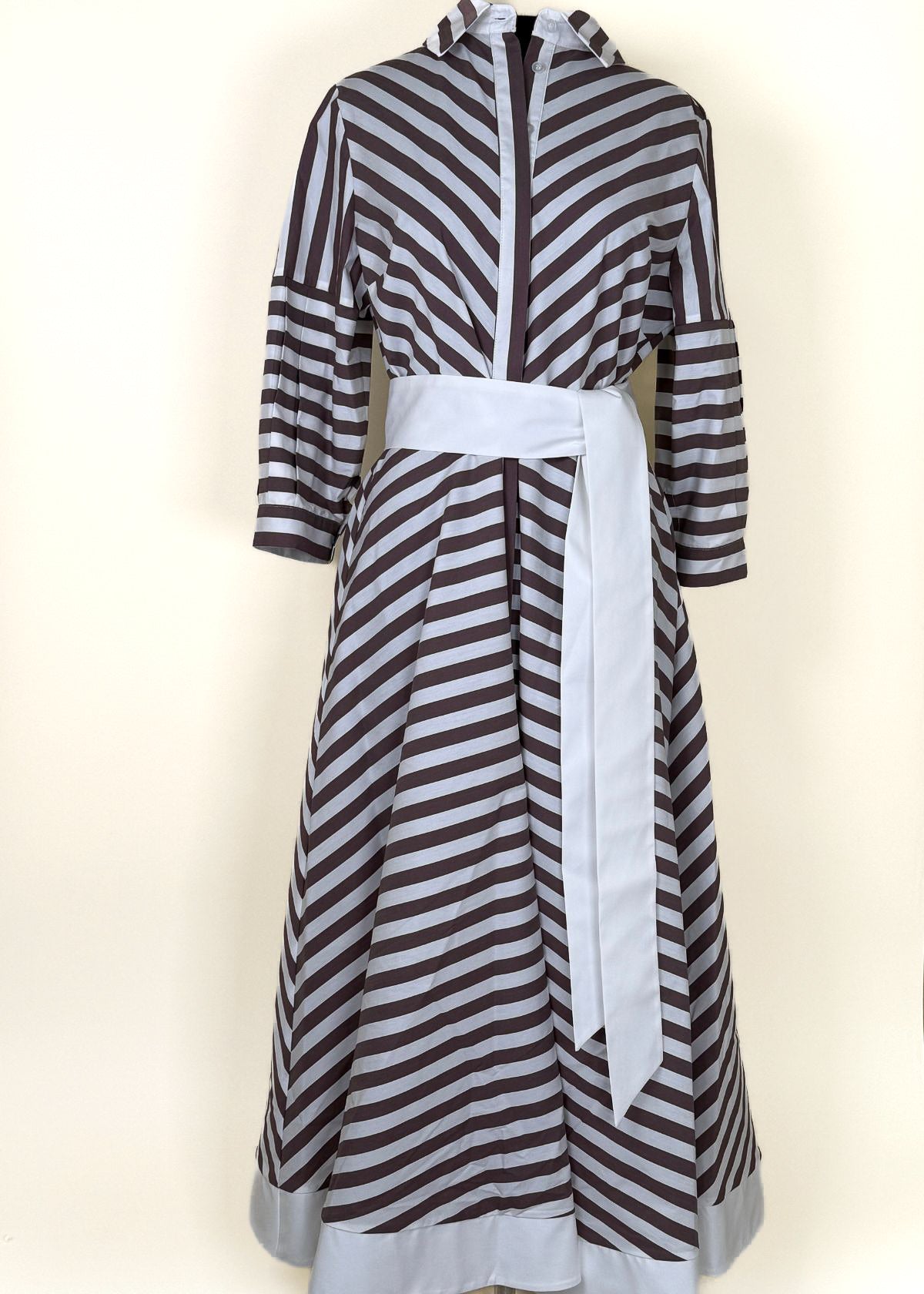 MILVA MI Striped Shirt Dress - Brown and White