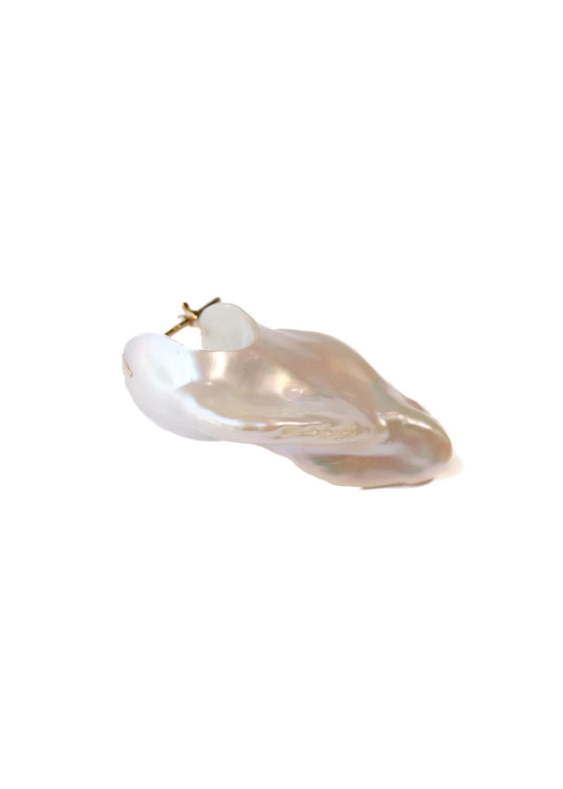 MONAKA Rock Slit Pierced Earring - White Freshwater Baroque Pearl