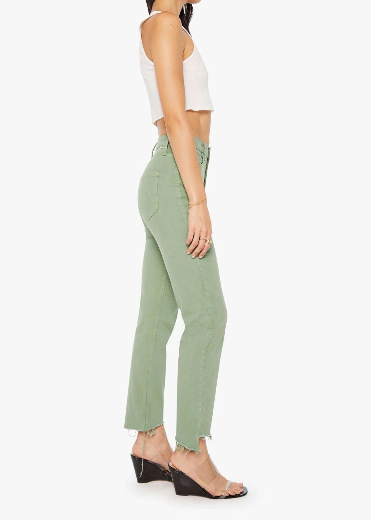 MOTHER High Waisted Rider Ankle Step Fray Jean - Cats and Dogs Mistletoe