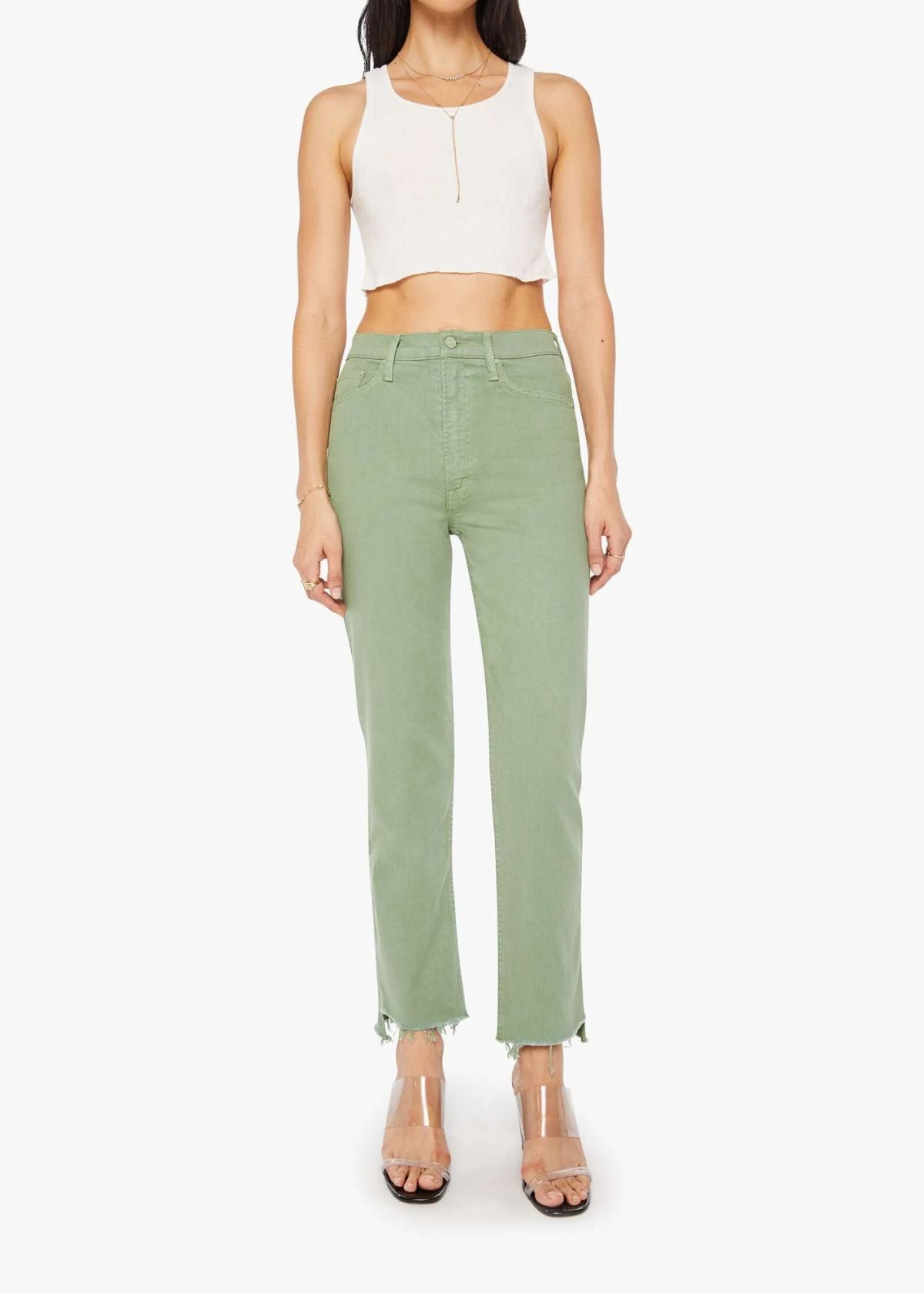 MOTHER High Waisted Rider Ankle Step Fray Jean - Cats and Dogs Mistletoe