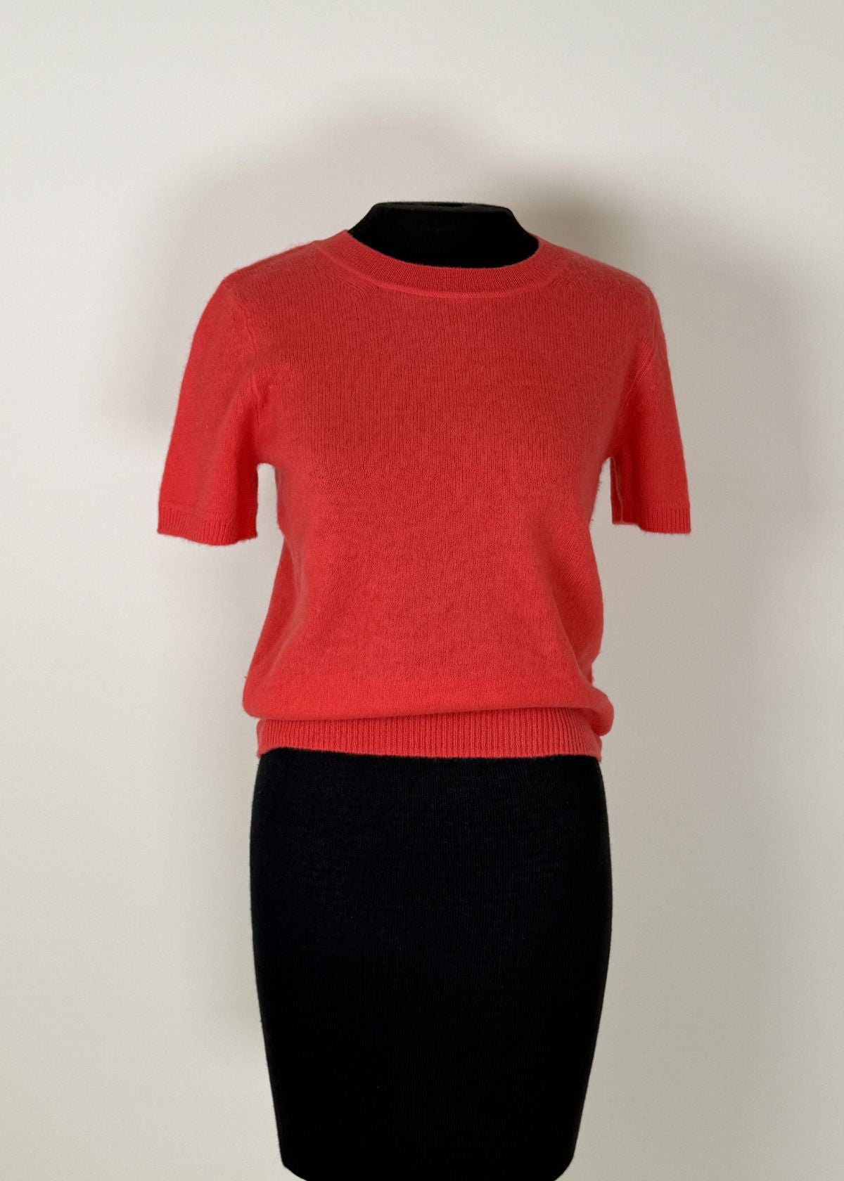 NAADAM Coastal Cashmere Short Sleeve Cropped Pullover Sweater - Bright Coral