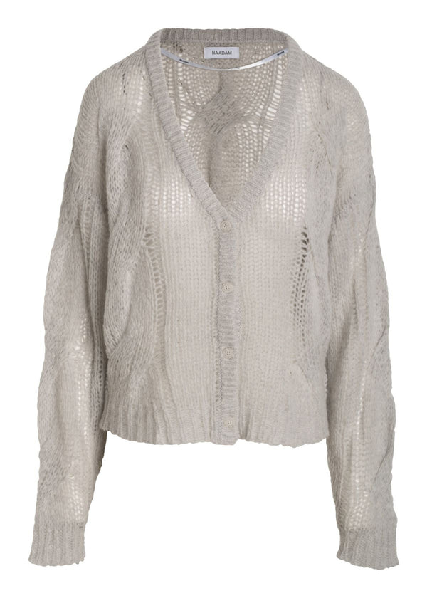 NAADAM Cashmere Blend Airy Cable Cardigan - Cement