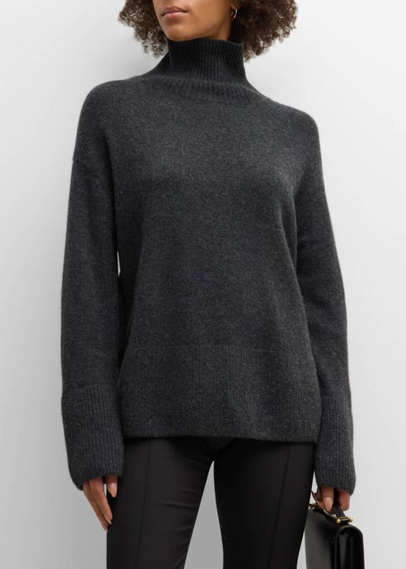 NAADAM Cashmere Side Button Turtleneck Sweater - Smoke