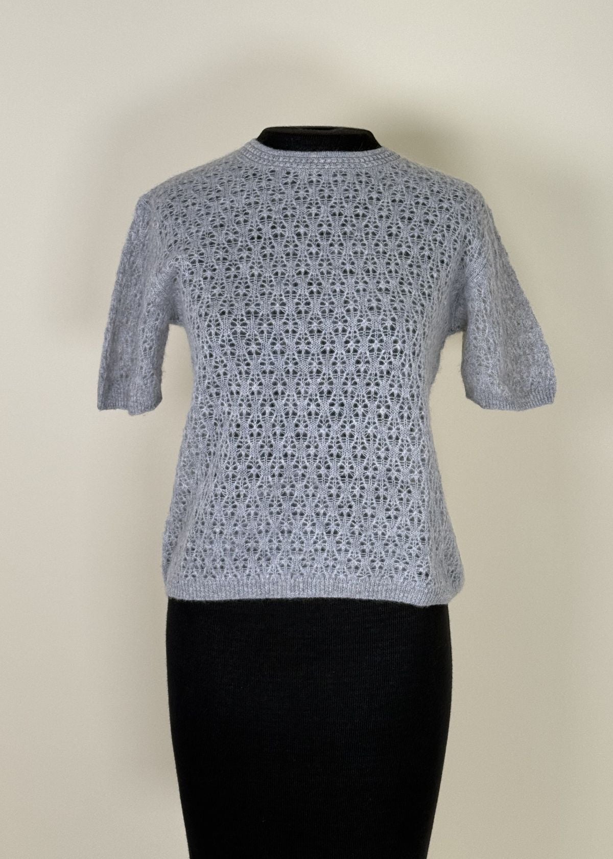 NAADAM Coastal Cashmere Pointelle Short Sleeve Sweater - Cement