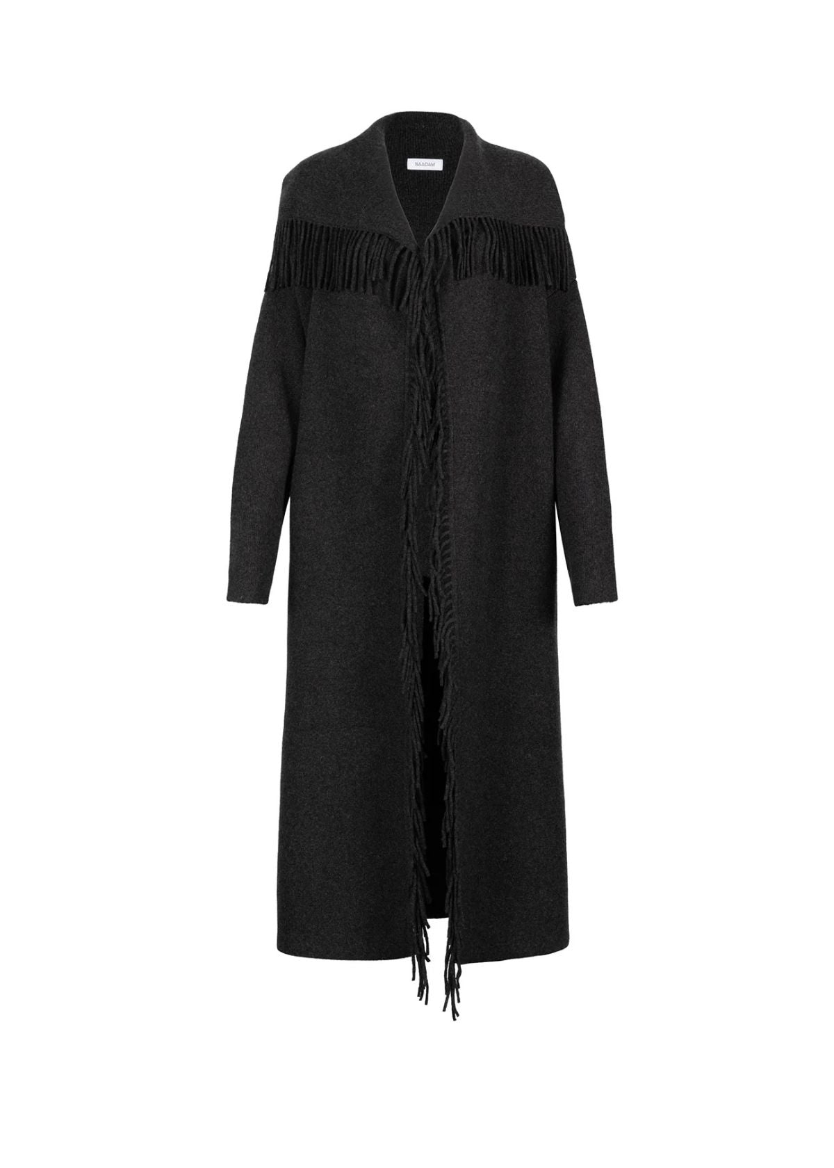 NAADAM Wool Fringe Knit Coat - Smoke