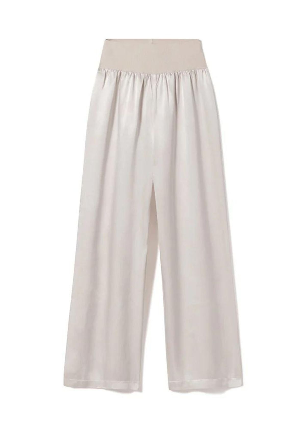 PJ HARLOW Lola Fold Over Waist Satin Pant - Eggnog