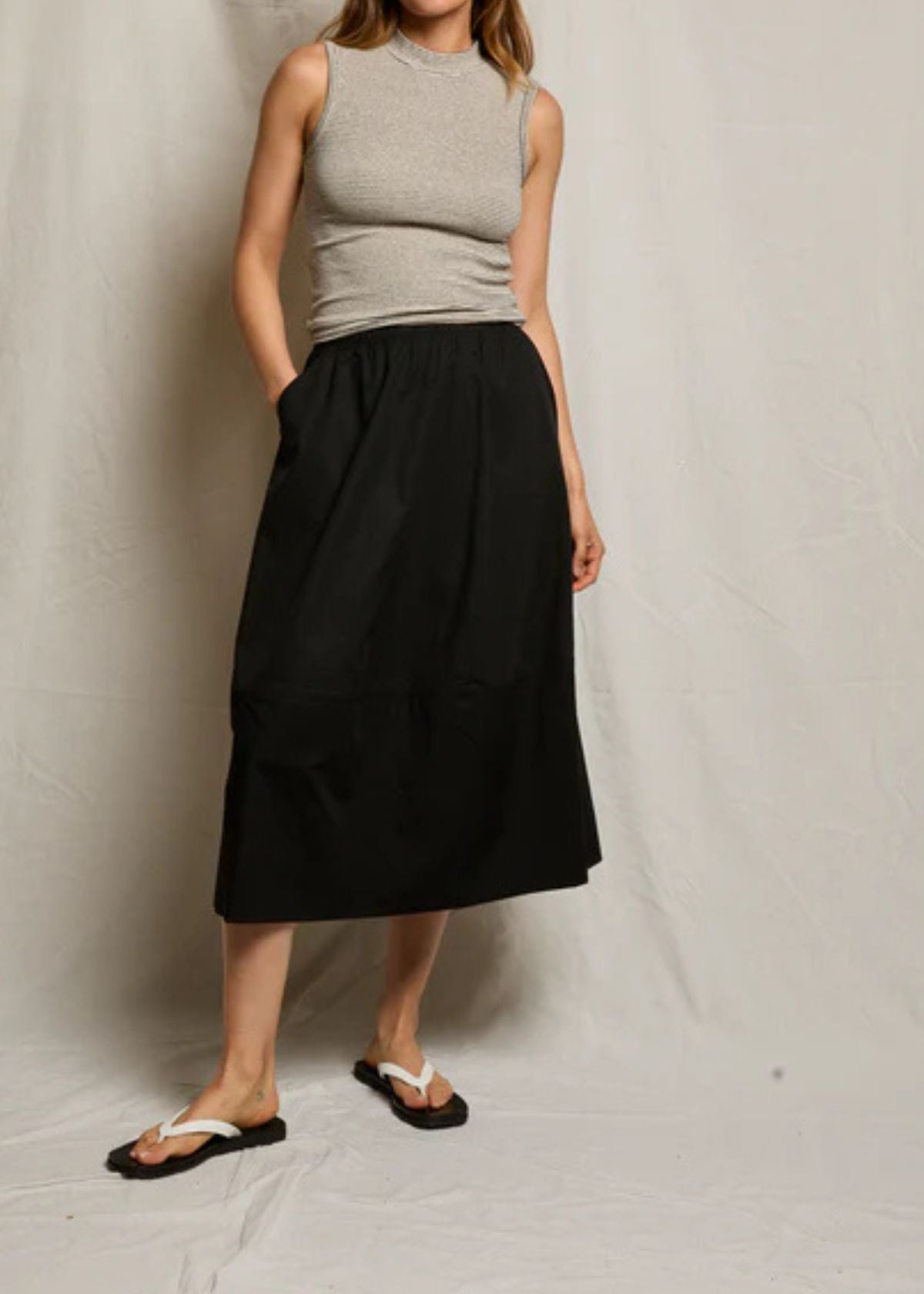 PERFECT WHITE TEE Minka Cotton Poplin Skirt - Black