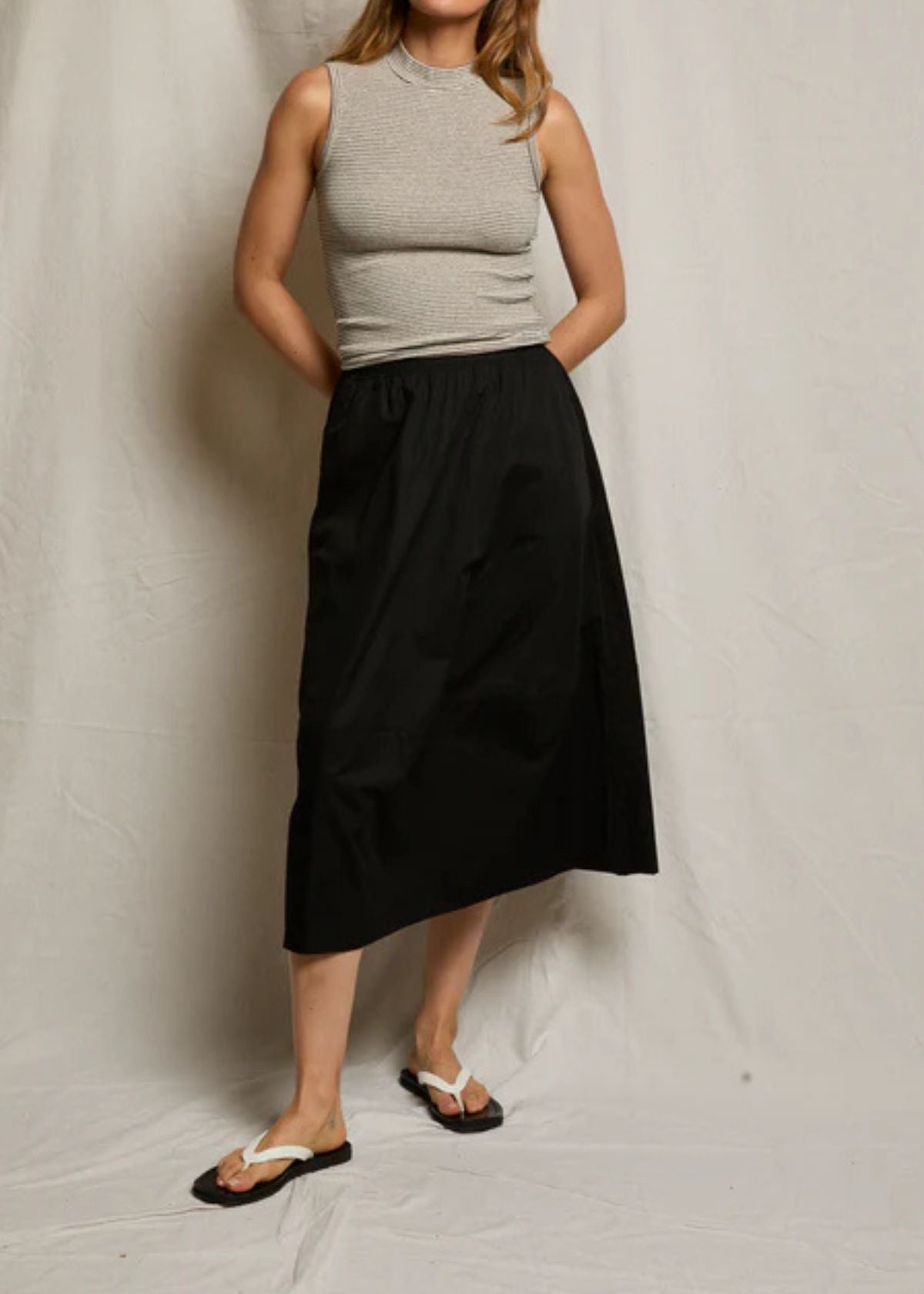 PERFECT WHITE TEE Minka Cotton Poplin Skirt - Black