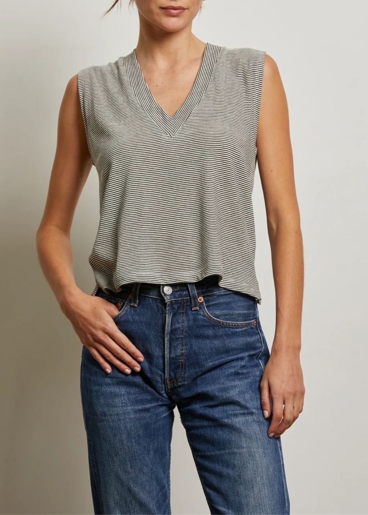 PERFECT WHITE TEE Lucy Tank Top - Ivory and Black Stripe
