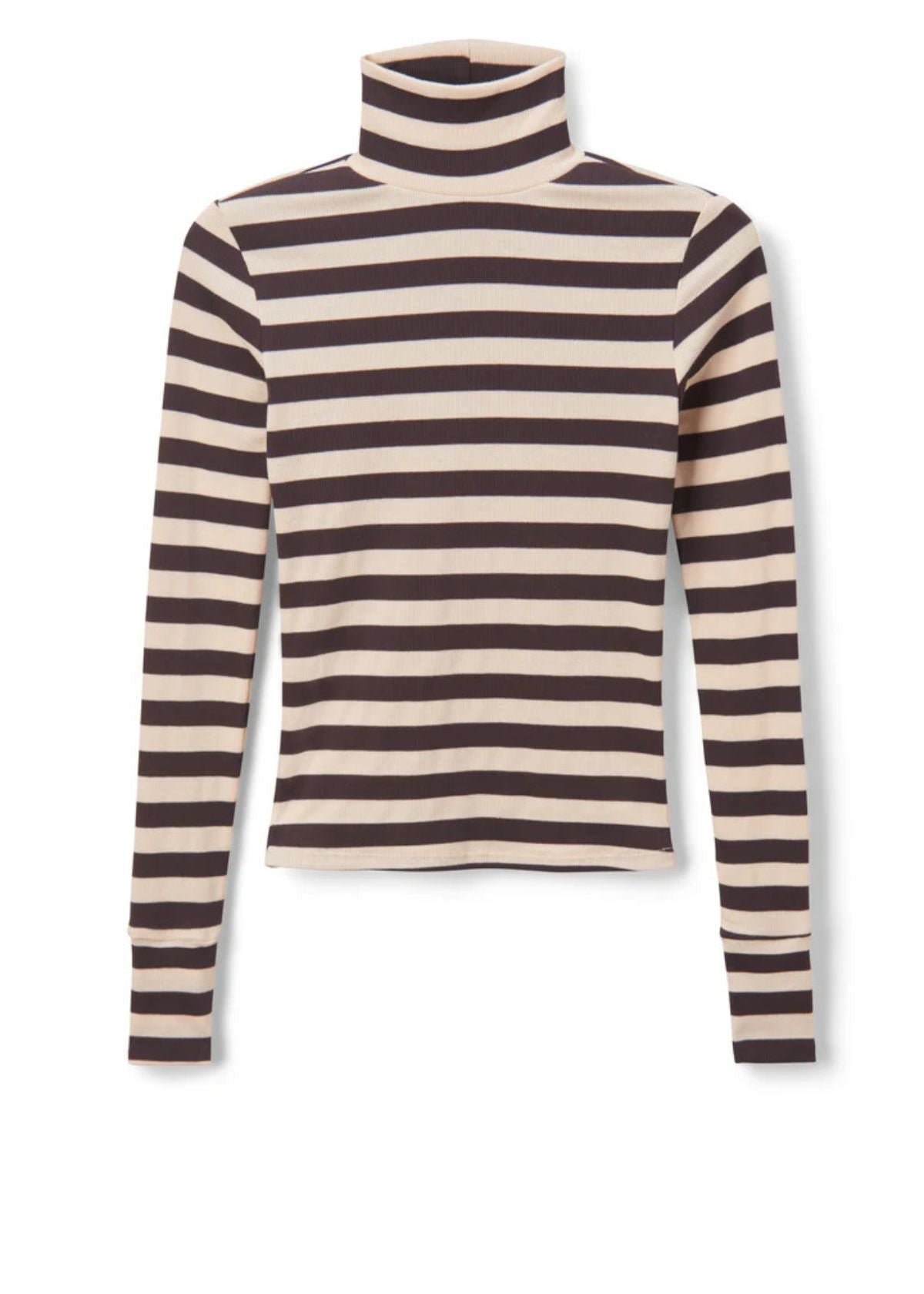 PERFECT WHITE TEE Hayden Turtleneck - Mocha Stripe