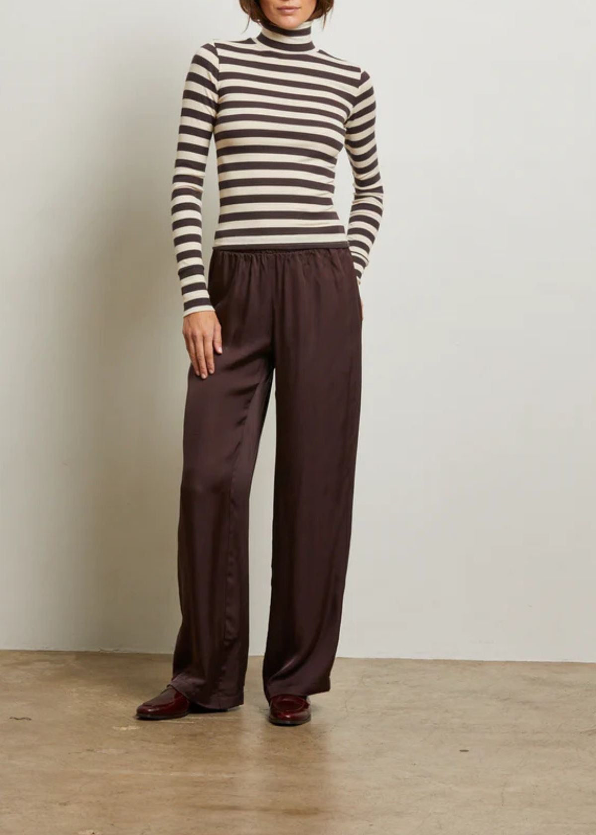 PERFECT WHITE TEE Hayden Turtleneck - Mocha Stripe