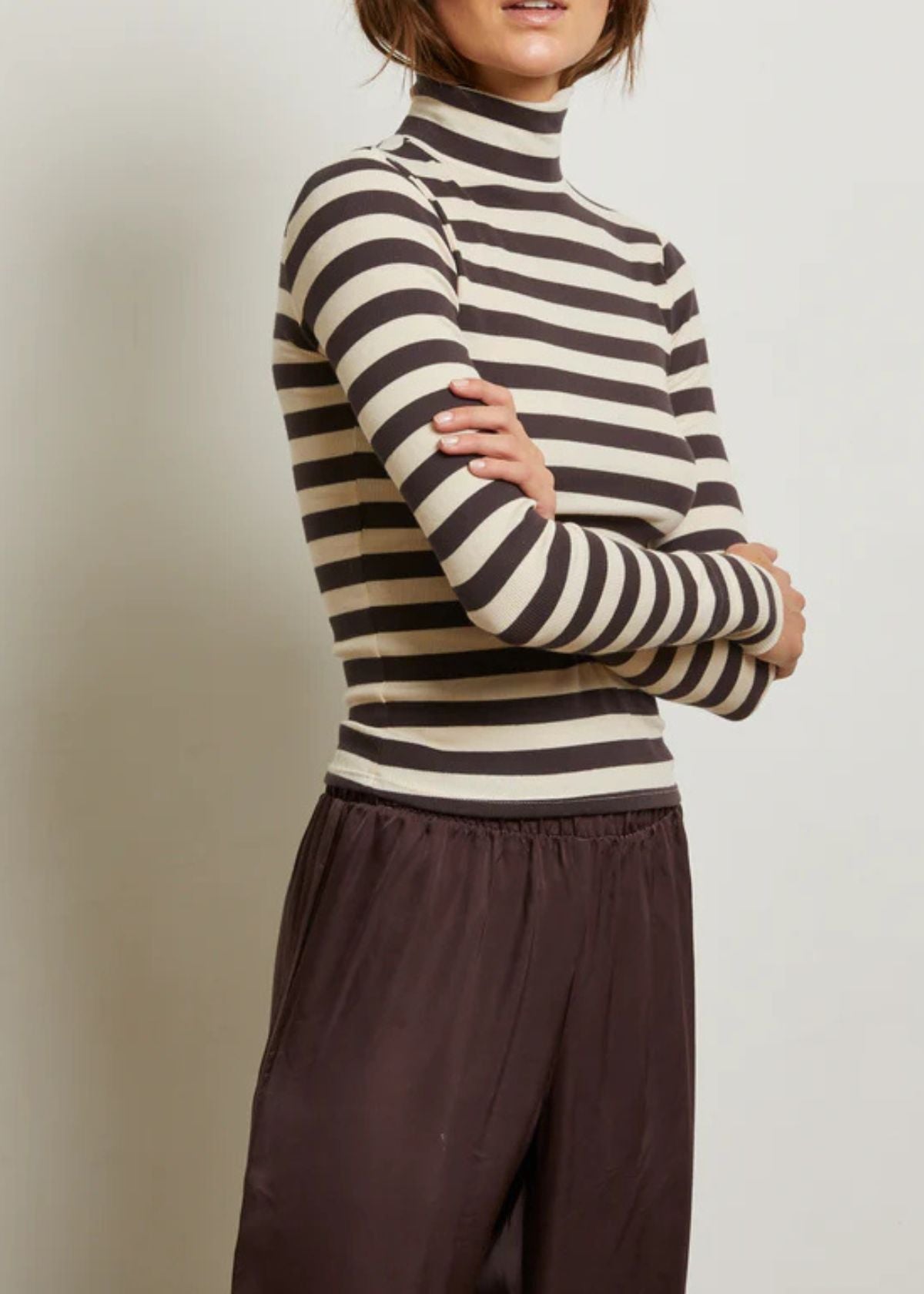 PERFECT WHITE TEE Hayden Turtleneck - Mocha Stripe
