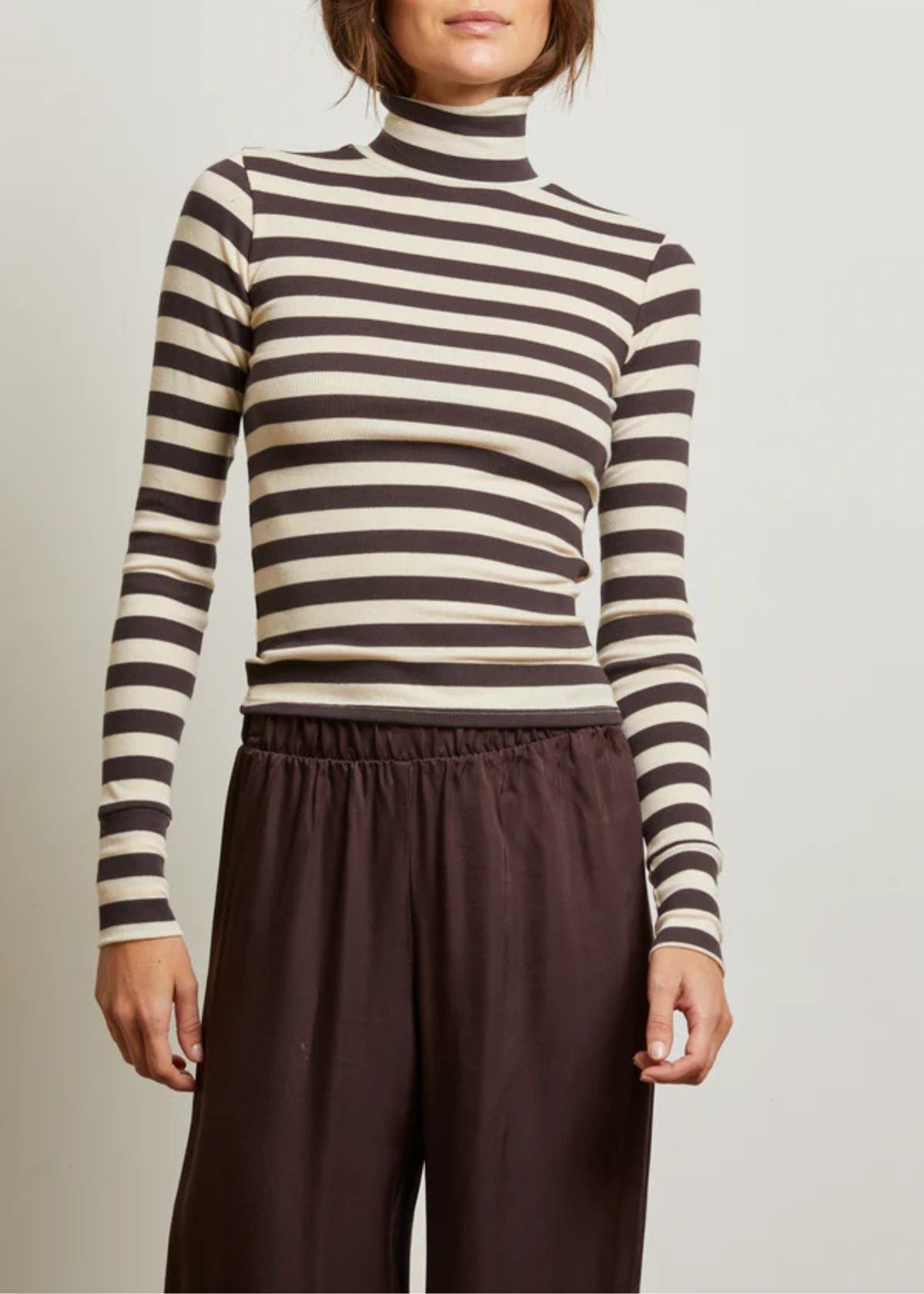 PERFECT WHITE TEE Hayden Turtleneck - Mocha Stripe