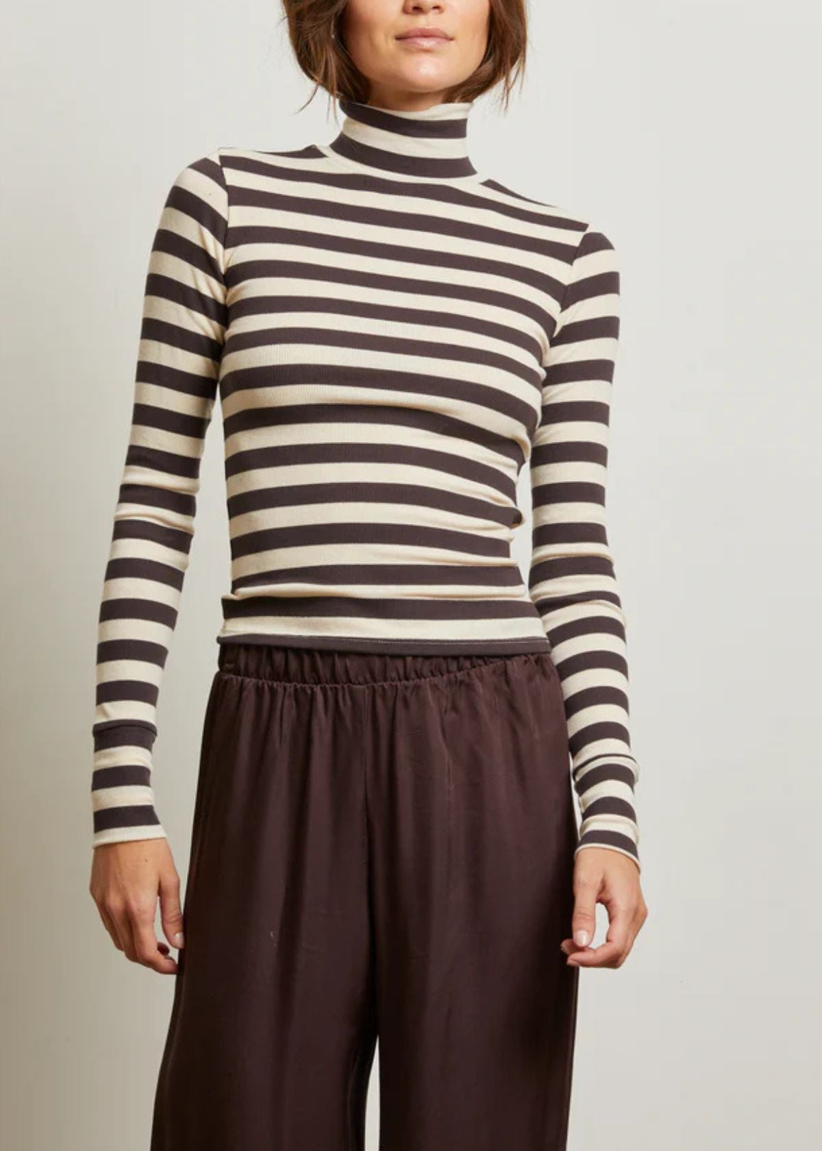 PERFECT WHITE TEE Hayden Luxe Rib Top - Mocha Stripe