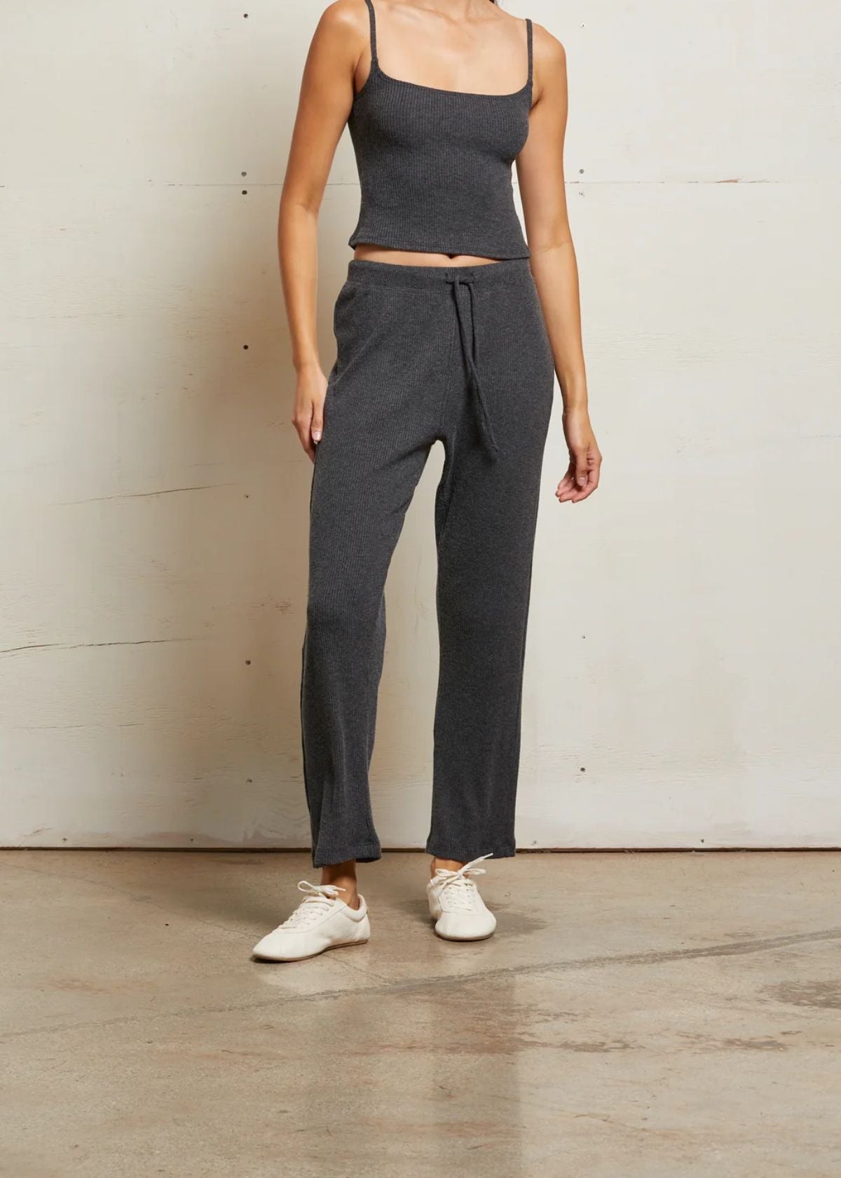 PERFECT WHITE TEE Remi Ribbed Drawstring Pant - Charcoal