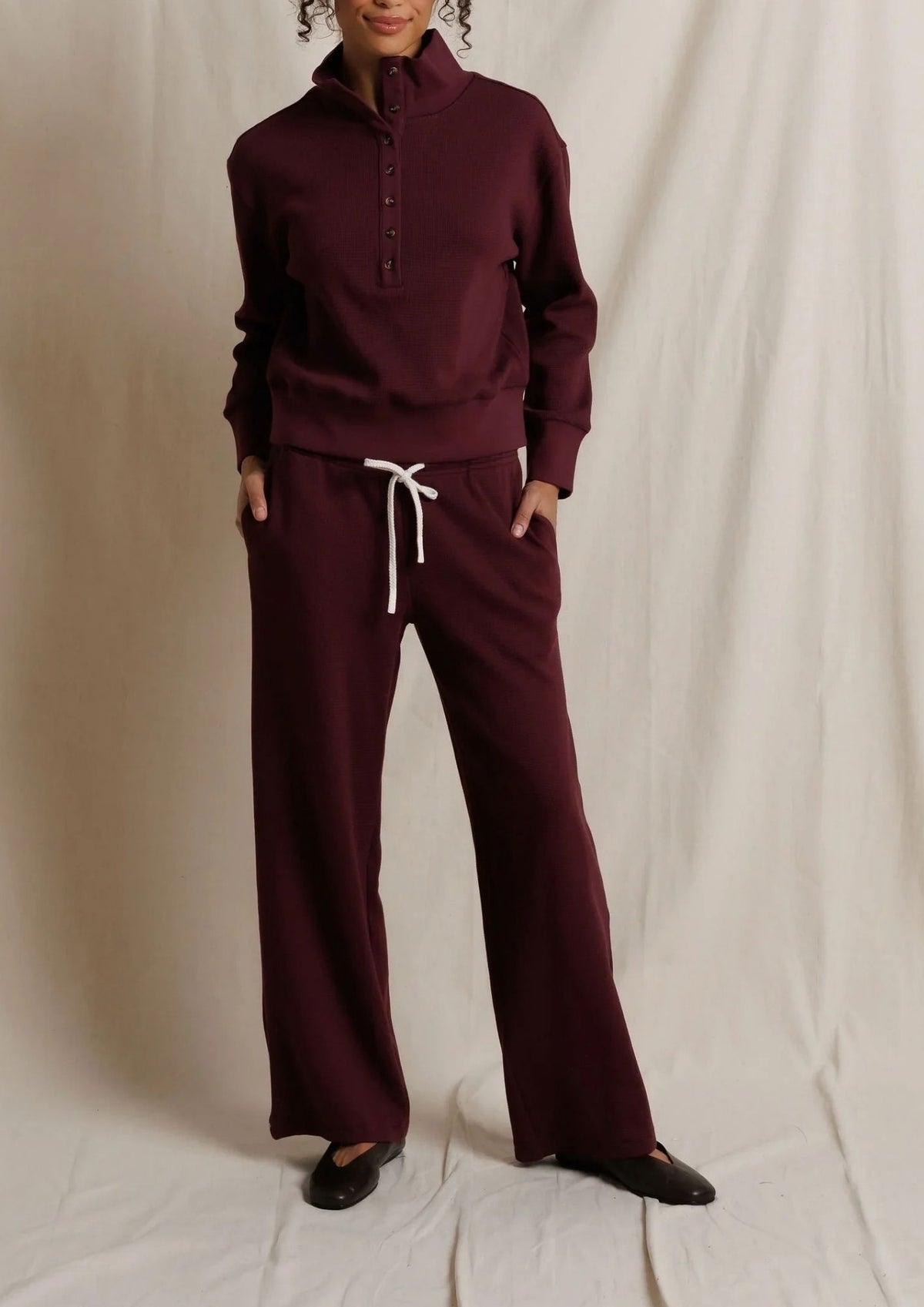 PERFECT WHITE TEE Zadie Waffle Knit Pull On Pant with Pockets - Cherry Lacquer