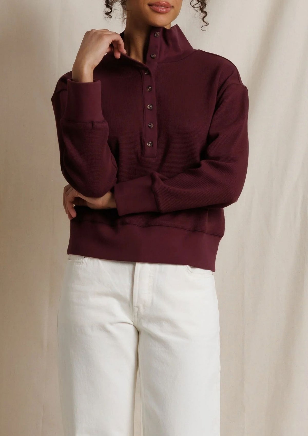 PERFECT WHITE TEE Zia Waffle Knit Top - Cherry Lacquer