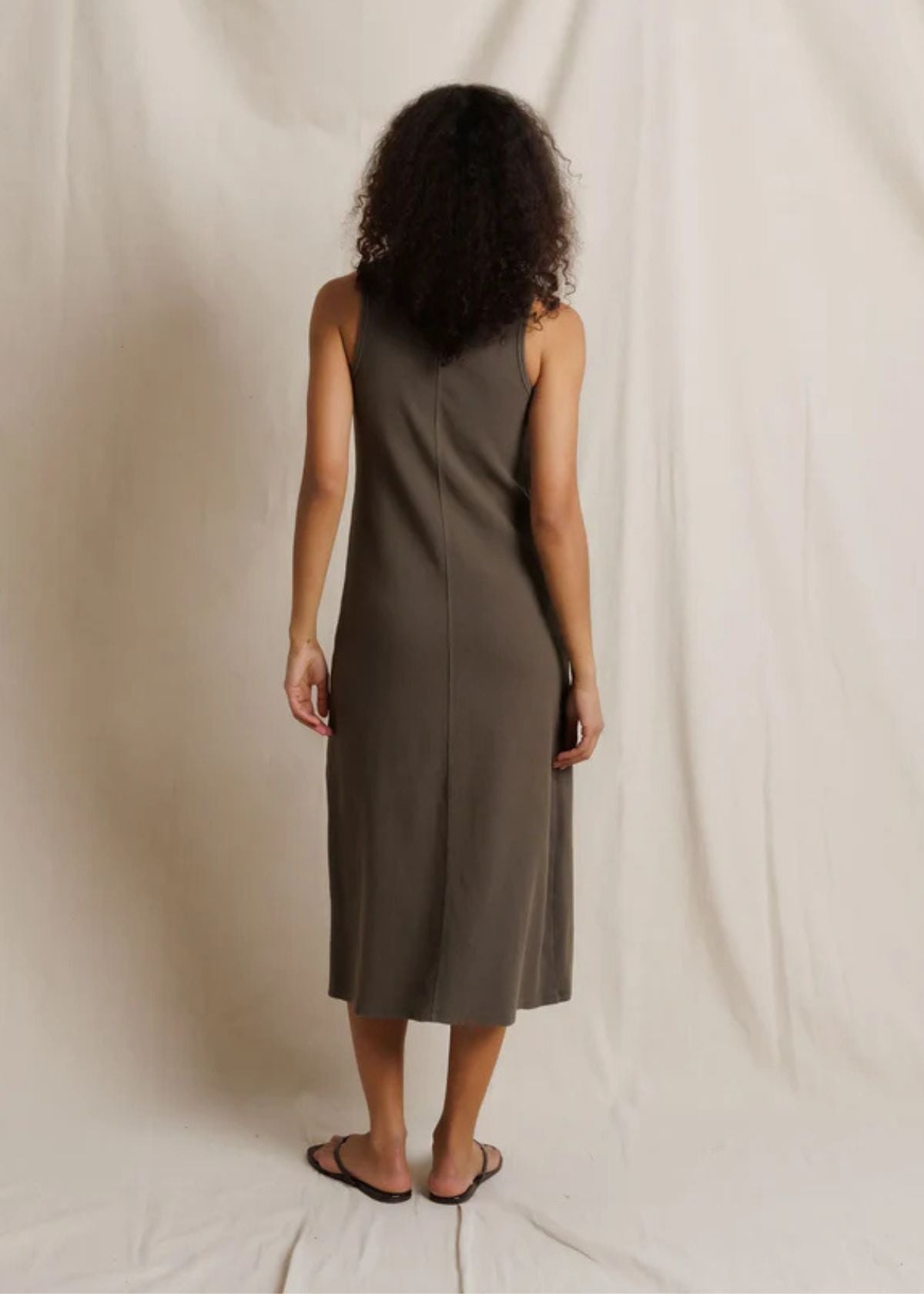 PERFECT WHITE TEE Edith Midi Length Tank Dress - Dark Olive