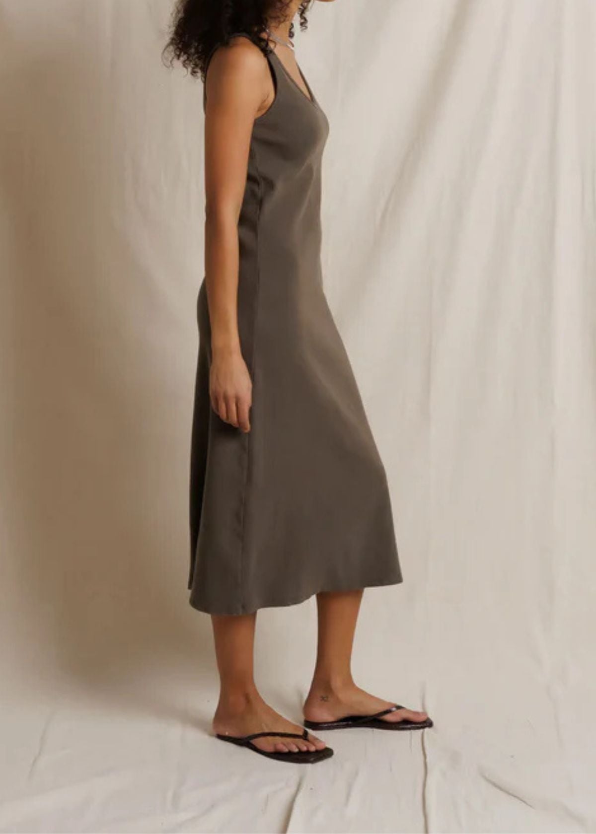 PERFECT WHITE TEE Edith Midi Length Tank Dress - Dark Olive