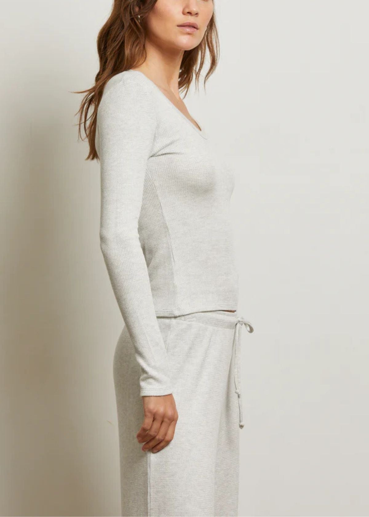PERFECT WHITE TEE Esme Brushed Waffle Long Sleeve Top - Ash