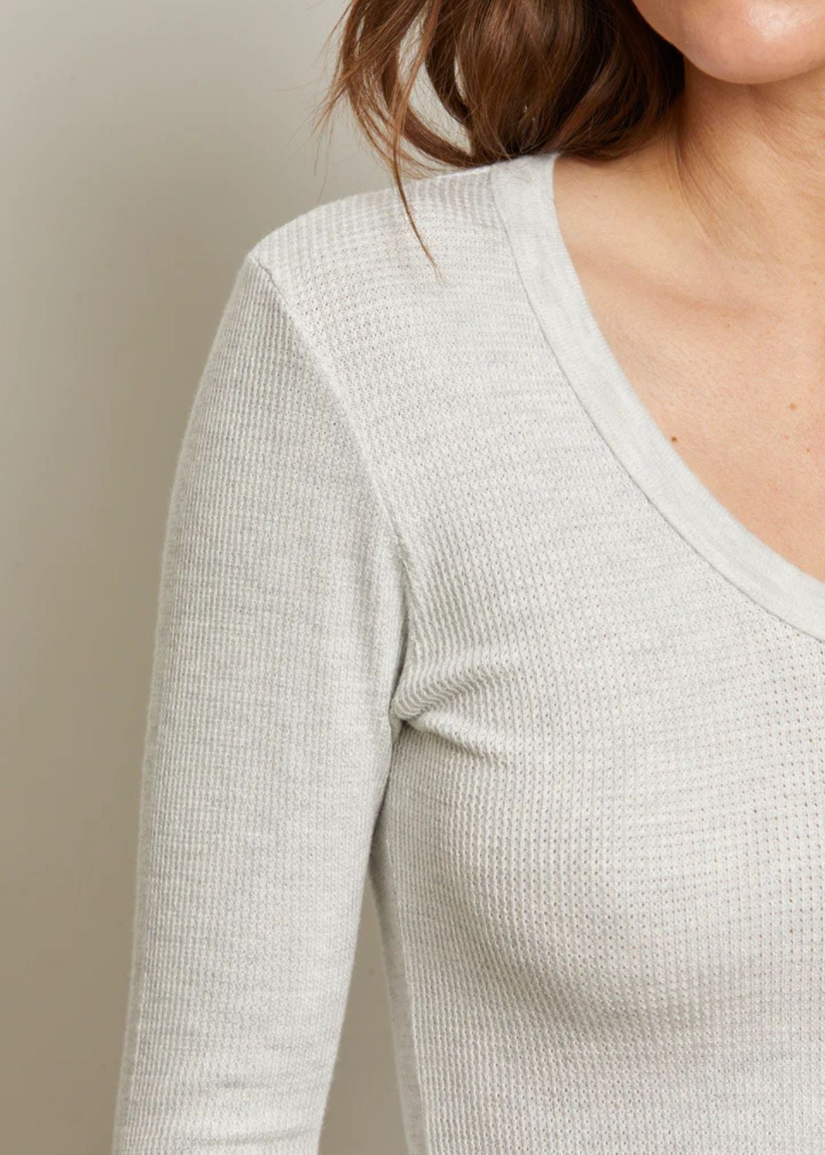 PERFECT WHITE TEE Esme Brushed Waffle Long Sleeve Top - Ash