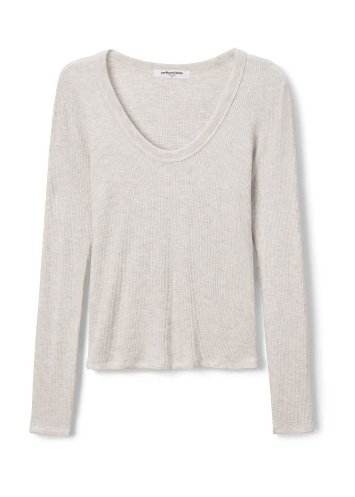 PERFECT WHITE TEE Esme Brushed Waffle Long Sleeve Top - Ash