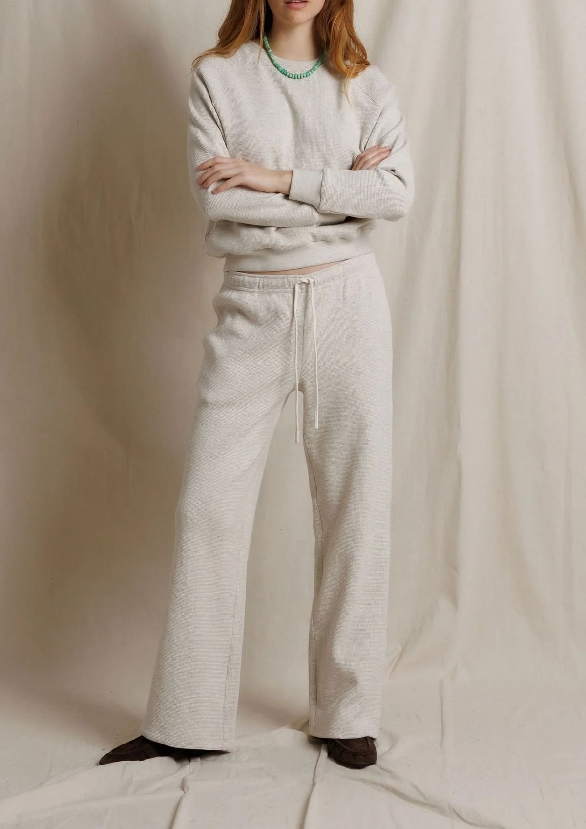 PERFECT WHITE TEE Zadie Waffle Knit Pull On Pant with Pockets - Oatmeal