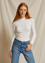 PERFECT WHITE TEE Lauryn Mock Neck Ribbed Top - White